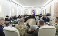 Polish Prime Minister Donald Tusk holds an extraordinary government meeting at the chancellery, with military and emergency services officials, following violations of Polish airspace during a Russian attack, in Warsaw, Poland, Wednesday, Sept. 10, 2025. 
(Chancellery of the Prime Minister of Poland via AP)