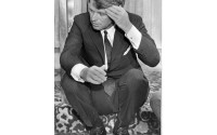 Sen. Robert Kennedy wipes his brow as he catches a few moments of rest on the steps of a downtown hotel in Omaha, Nebraska, May 15, 1968, before one of several press conferences. Kennedy scored a smashing victory in the Nebraska Presidential Primary.
(Larry Stoddard / AP Photo)