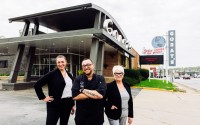 Manager Ashley Blodgett, chef Josh Saligheh and his mother and manager Cathy Saligheh pictured in front of Gorat’s Steakhouse, near 49th and Center streets. 
(Joshua Foo / Flatwater Free Press)
