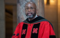 University of Nebraska-Lincoln Chancellor Rodney Bennett speaks at University of Nebraska President Jeffrey Gold’s investiture ceremony, Sept. 5, 2024. 
(Zach Wendling / Nebraska Examiner)