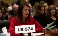 State Sen. Kathleen Kauth of Omaha introduces her bill to restrict gender-altering care to those older than 19. She appeared at a hearing on Wednesday, Feb. 8, 2023, in Lincoln, Neb. 
(Zach Wendling / Nebraska Examiner)
