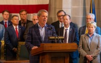 Gov. Jim Pillen hosted a news conference at the end of the Legislature’s special session to address property taxes that began almost one month prior, Aug. 20, 2024. 
(Zach Wendling / Nebraska Examiner)