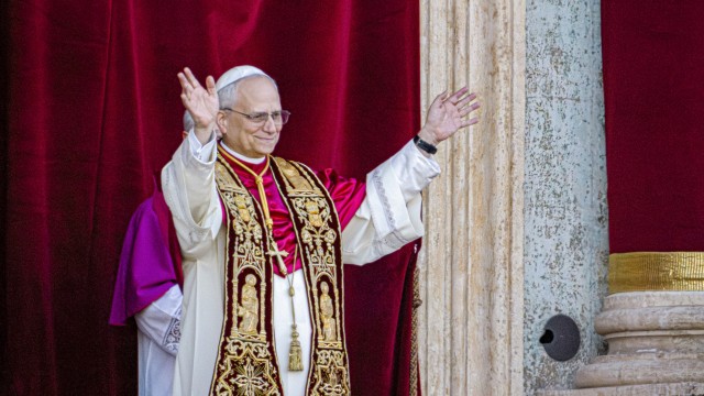Newly elected Pope Leo XIV, formerly Cardinal Robert Francis Prevost, appears on the central loggia of St. Peter's Basilica at the Vatican shortly after his election as the 267th pontiff of the Roman Catholic Church, Thursday, May 8, 2025. 
(Domenico Stinellis / AP Photo)