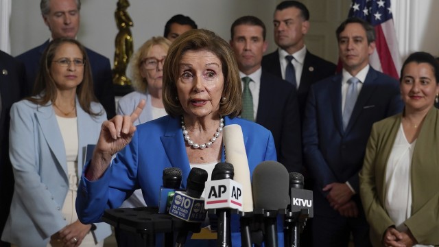 Rep. Nancy Pelosi speaks in support of the Texas Democratic lawmakers for their walk out to block a vote on a congressional redistricting plan sought by President Donald Trump, during a news conference in Sacramento, Calif., Friday Aug. 8, 2025. 
(Rich Pedroncelli / AP Photo)