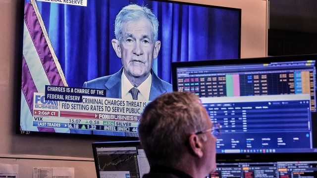 A video of Federal Reserve Chair Jerome Powell plays on a screen on the floor of the New York Stock Exchange, Monday, Jan. 12, 2026. 
(AP Photo / Richard Drew)