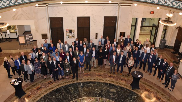 On Friday, Oct. 17, a plaque, commemorating the 150 years of the Omaha Bar Association was hung in the hallowed halls of the Douglas County Courthouse, in tribute to the association, its mission, and central strength: its member attorneys and judges. 
(Carla Chance / The Daily Record)