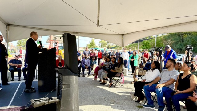 Jorge Ernesto Espejel Montes, the Mexican Consul serving Nebraska, speaks at the groundbreaking event for the Global Market. 
(Cindy Gonzalez / Nebraska Examiner)