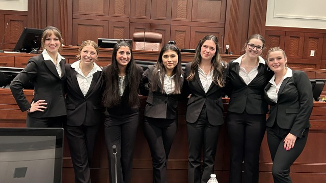 Team coach Mark Laughlin captured this moment prior to the seven talented students learning that their trial verdict was affirmed and being announced as state champions.
(Courtesy of Mark Laughlin)