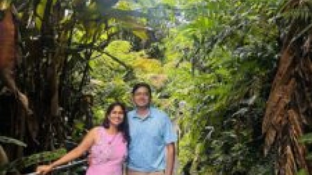 Endocrinologist Dr. Manikya Kuriti and her husband, Dr. Vinay Nidadavolu, pose for a photo. The couple are H-1B doctors in Louisville who see patients in the surrounding rural communities.
 (Courtesy of Dr. Manikya Kuriti)