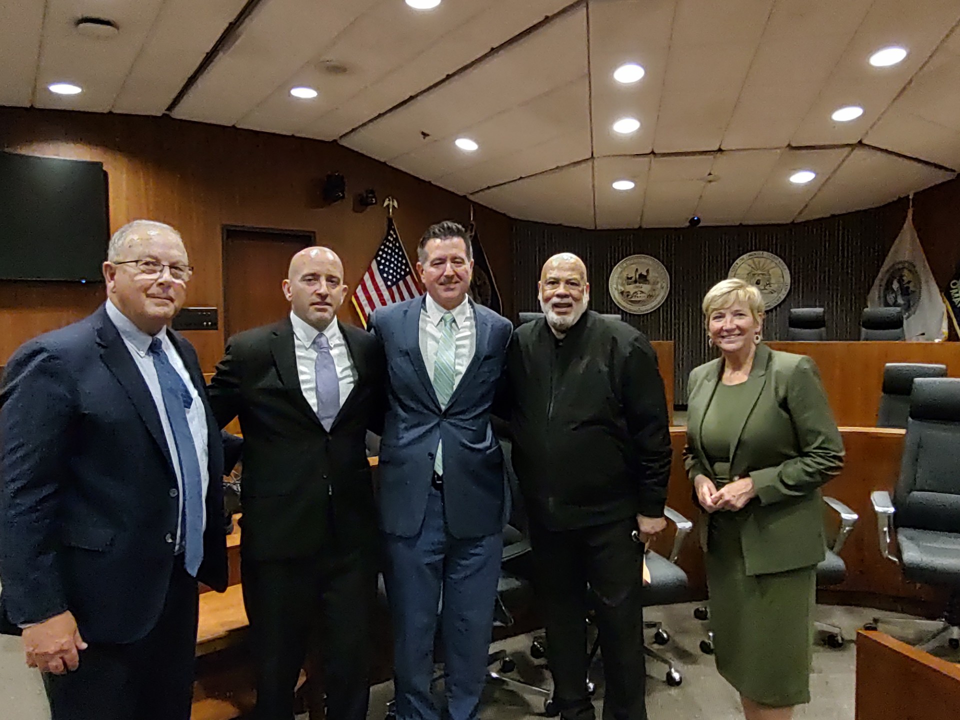 From left: Donald W. Kleine, The Honorable Philip Keenan Kleine, Donald J. Kleine, The Honorable Darryl R. Lowe, and Brenda Beadle.<br />(Austin Petak / The Daily Record)