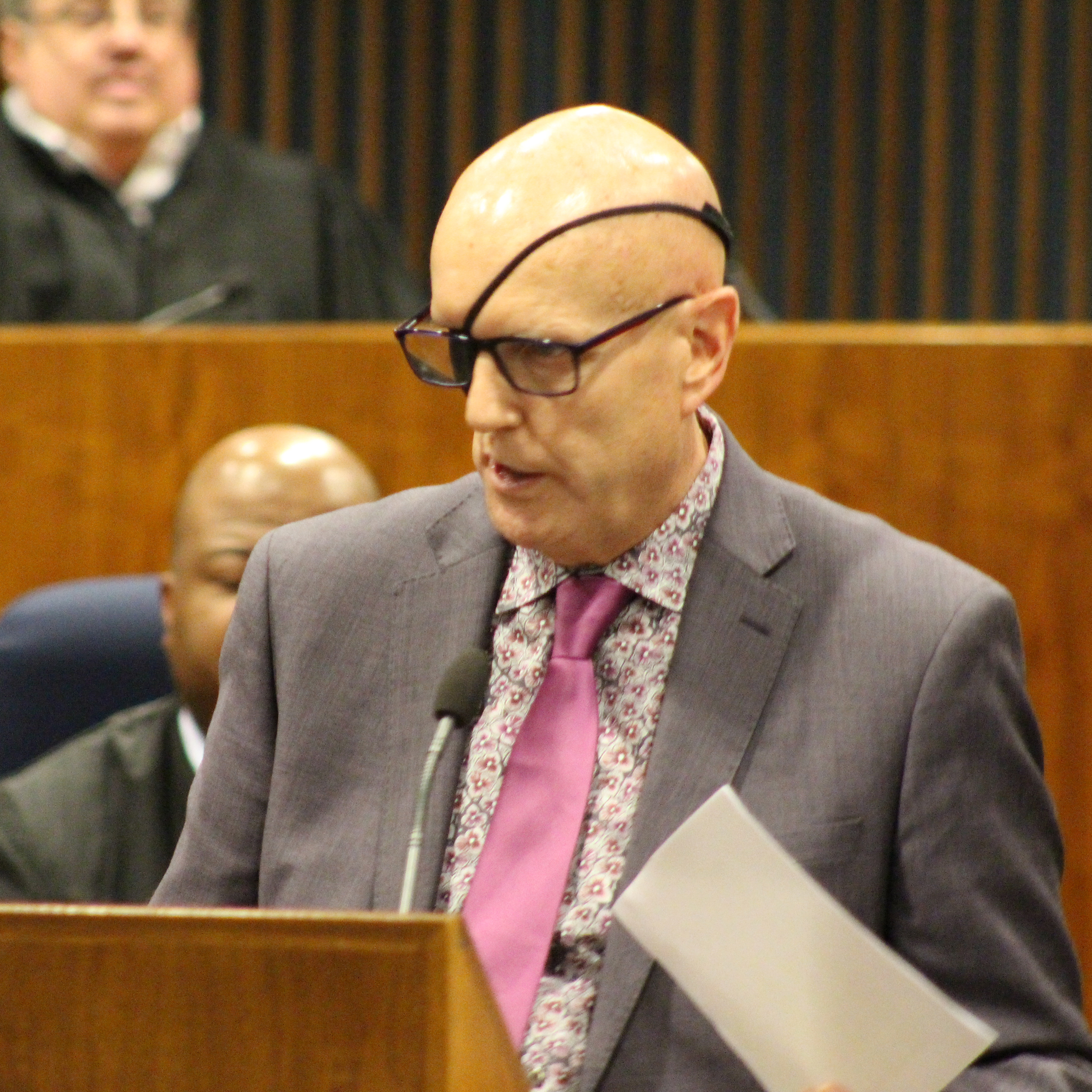Darren Carlson of Carlson &amp; Burnett delivers remarks during an investiture ceremony in the Legislative Chambers of the Omaha-Douglas County Civic Center on Friday, Jan. 3, 2020. (Photo by Scott Stewart)
