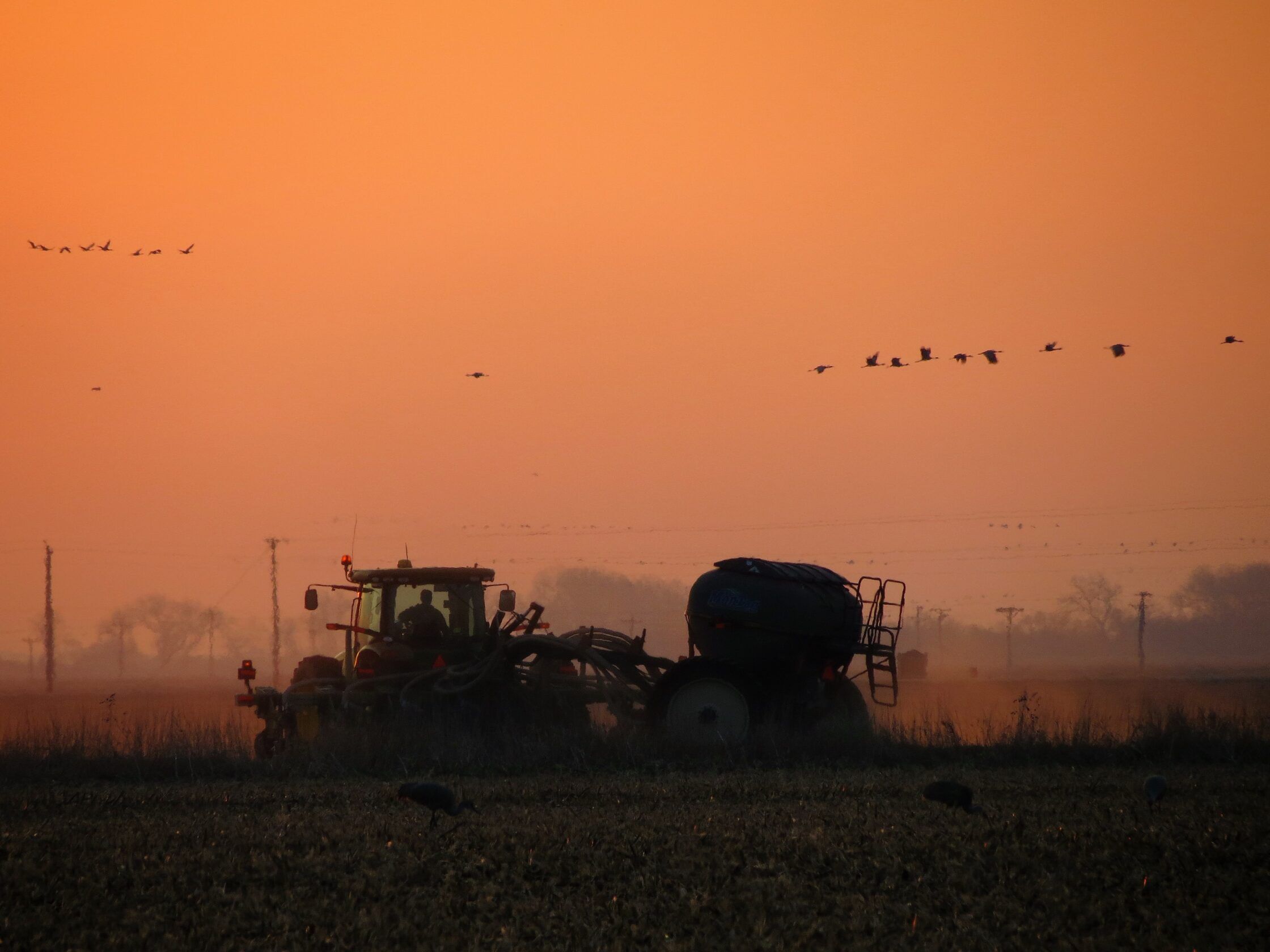 A farmer works near sunset in a field in central Nebraska. The Trump administration enacted new tariffs on Mexico and Canada last week while upping them on China. Canada and China fired back with new tariffs, and China has targeted U.S. agriculture in its response.<br />(Lori Potter / Flatwater Free Press)