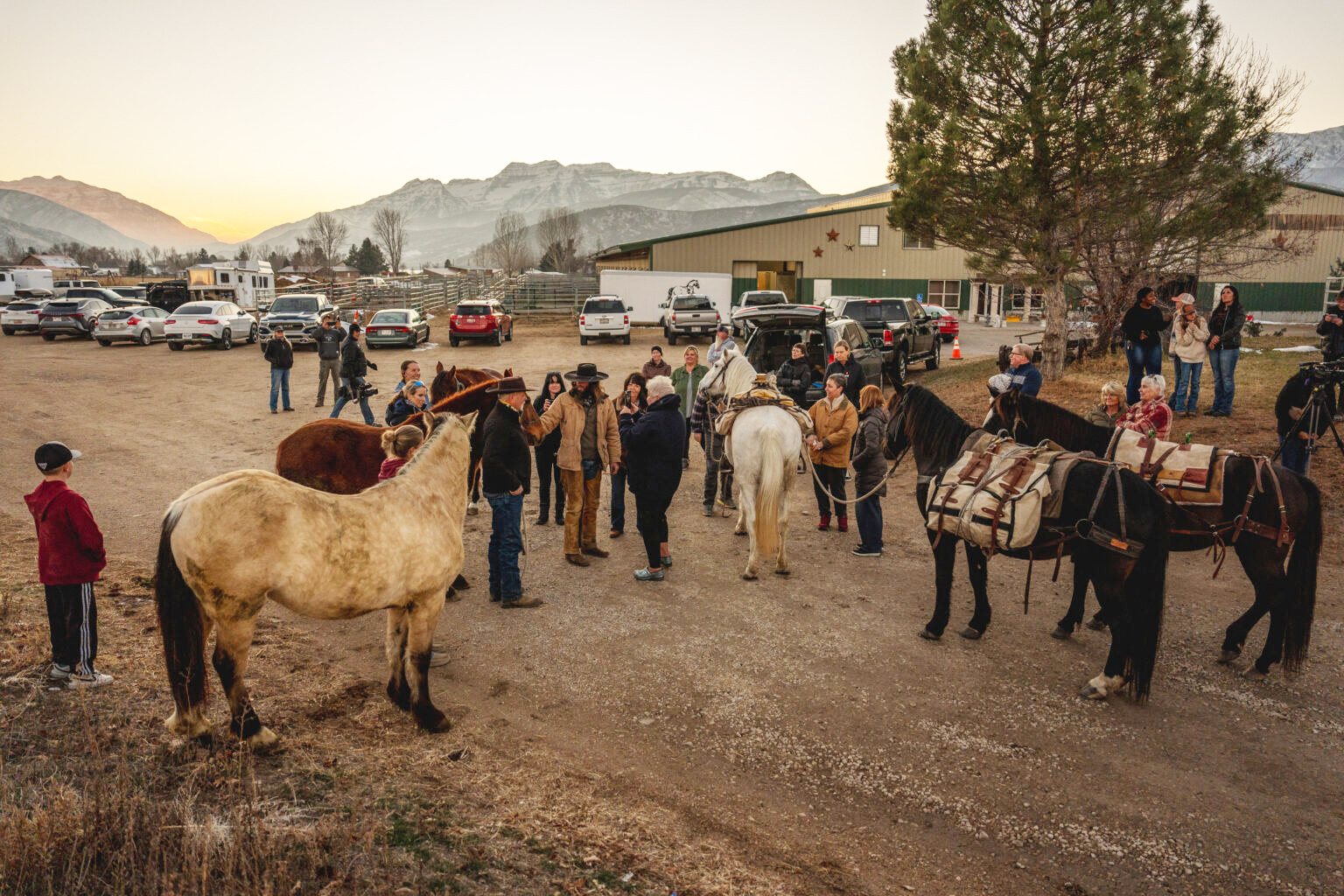 Jake Harvath and his horses arrive to a welcoming party at Sage Creek Equestrian in Charleston on Thursday, Dec. 5, 2024.<br />(Spenser Heaps / Utah News Dispatch)