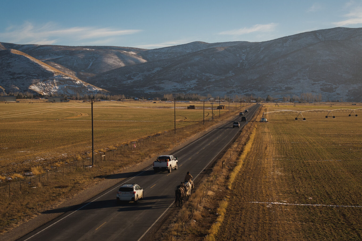 Jake Harvath rides south from Heber City en route to Sage Creek Equestrian in Charleston on Thursday, Dec. 5, 2024.<br />(Spenser Heaps / Utah News Dispatch)