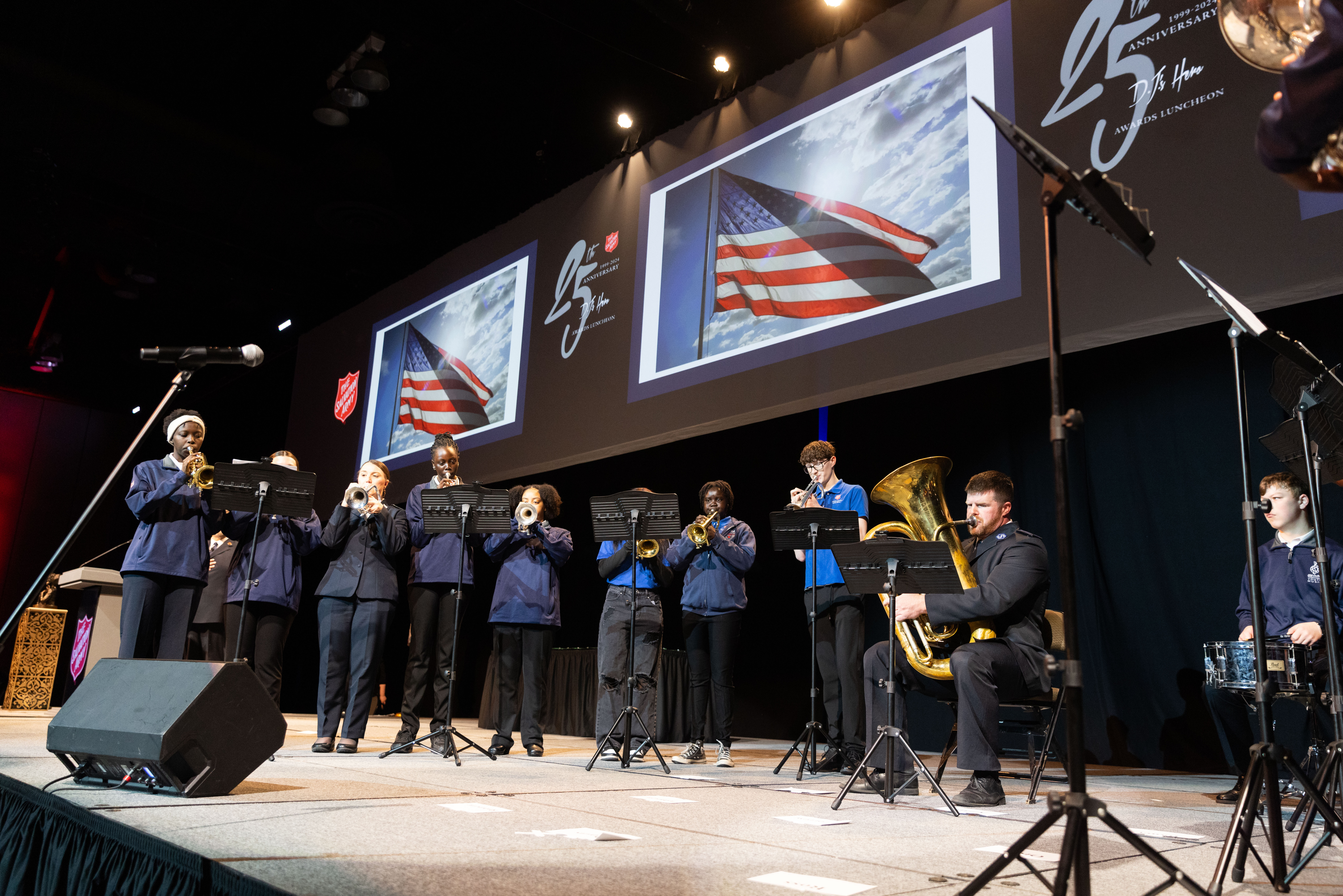 The Salvation Army Youth Band performs the Star-Spangled Banner before lunch at D.J.’s Hero Awards.<br />(Rebecca Gratz / Rebecca Gratz Multimedia)