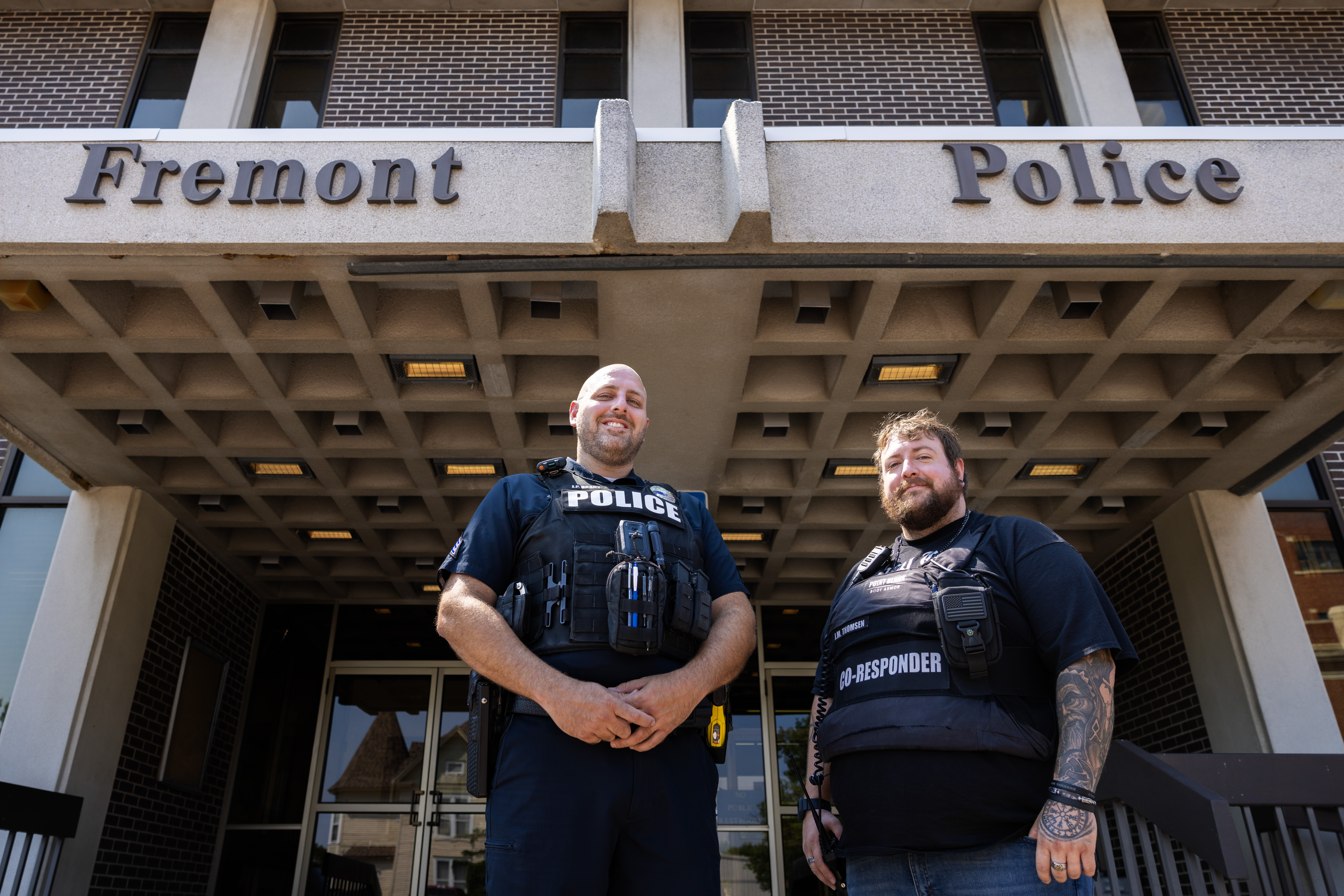 Fremont Police Sgt. John Brady (left) said mental health co-responder Jon Thomsen has become a valuable resource for the roughly 40 officers in the Fremont Police Department.<br />(Rebecca S. Gratz / Flatwater Free Press)