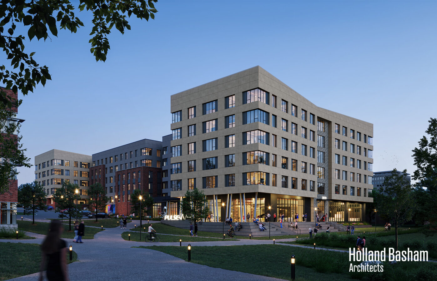 A six-story, 205,000-square-foot student housing project is planned to meet growing demand from students at the University of Nebraska Medical Center. The proposed on-campus site is southeast of 39th Street and Dewey Avenue.<br />(Courtesy of Holland Basham Architects)