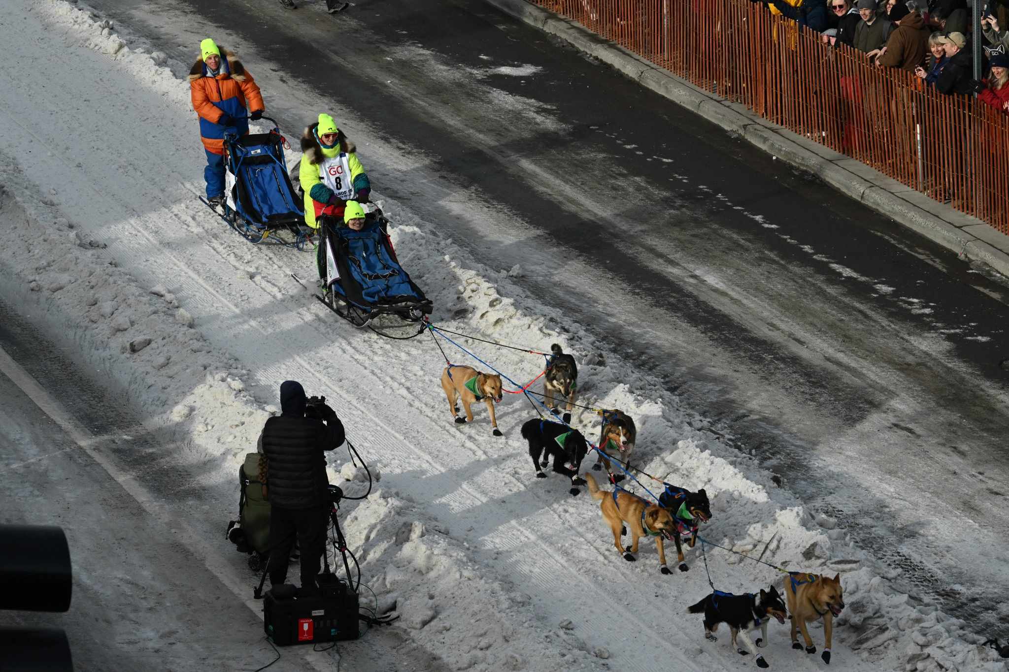 Iditarod rookie Sydnie Bahl of Wasilla drives her dog team down Fourth Avenue during the ceremonial start of the Iditarod Trail Sled Dog Race in downtown Anchorage on Saturday, March 1, 2025.<br />(Bill Roth / Anchorage Daily News)