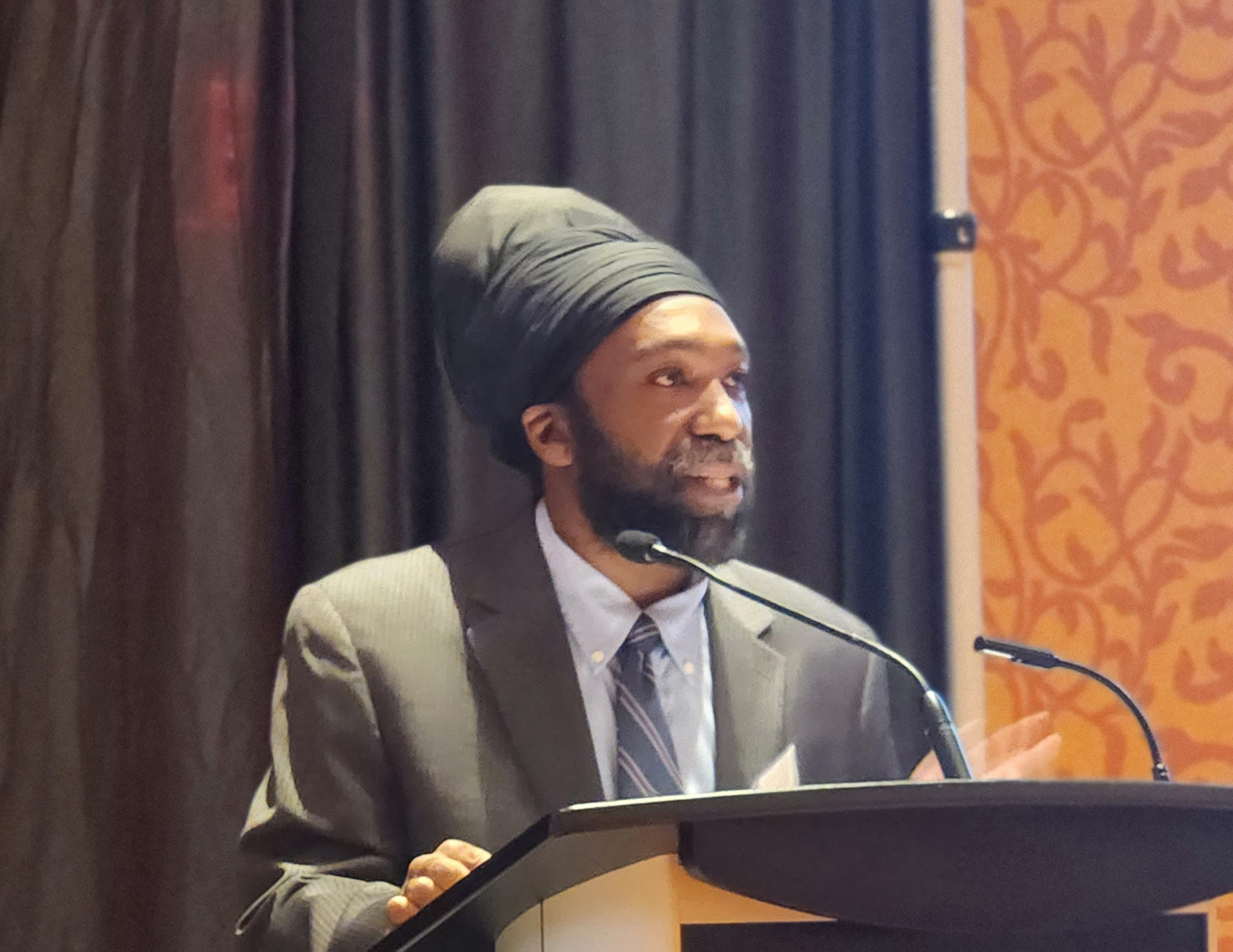 Jason D. Williamson addresses concerns involving right to counsel as the NSBA’s keynote speaker.<br />(Tim Trudell / The Daily Record)