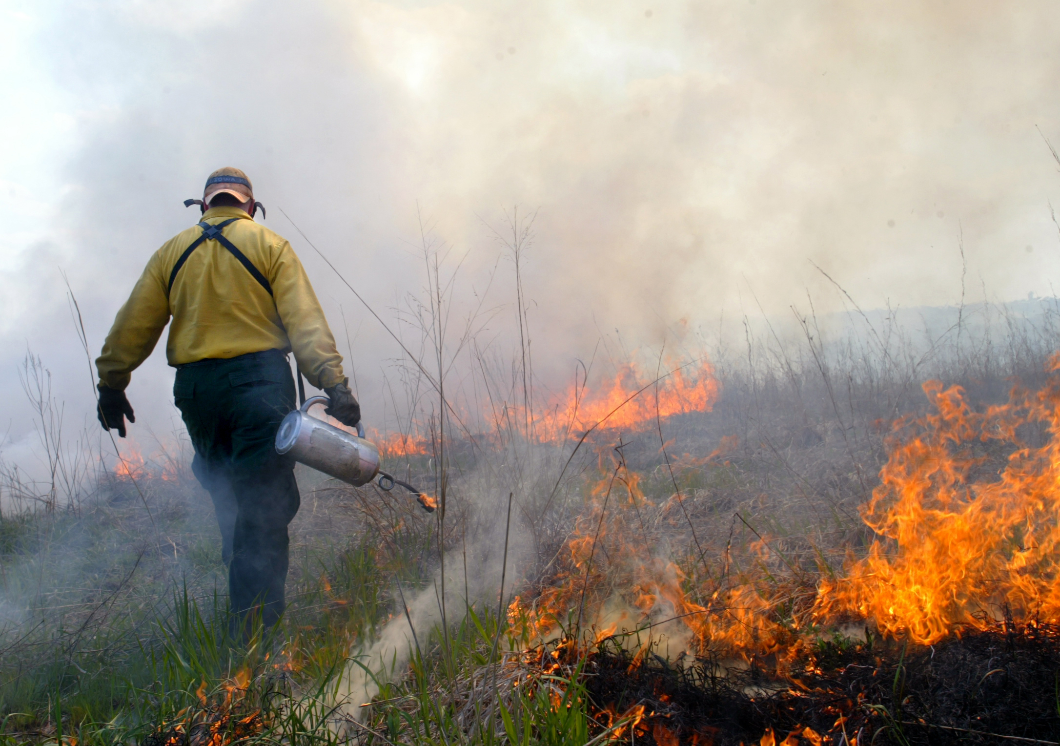 Dave Reuter, with Habitat Forever, lights a prescribed burn.<br />(Kori Newby / AP photo, The Telegraph Herald)