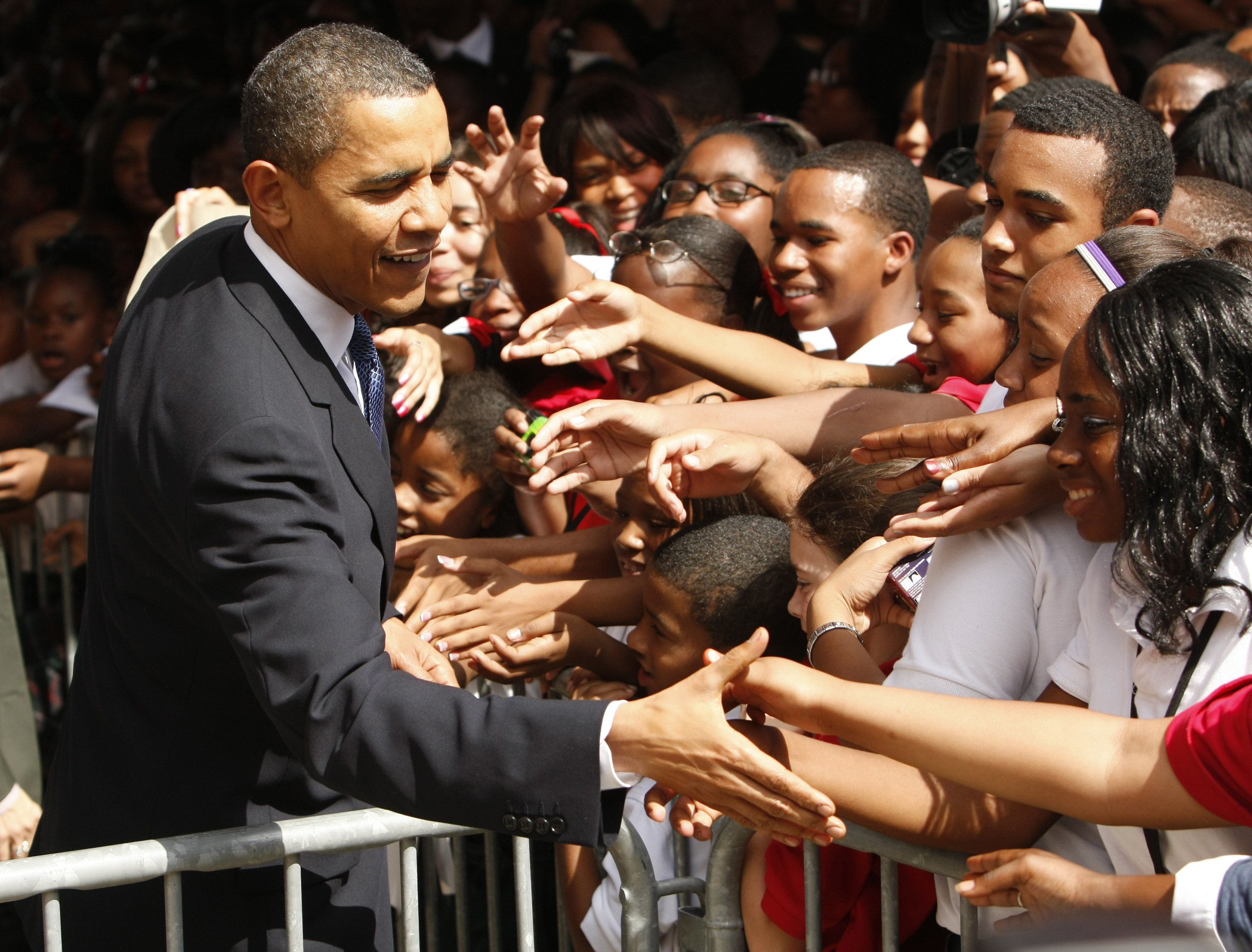 President Barack Obama visits the Dr. Martin Luther King Charter School in the Lower 9th Ward of New Orleans, La., Thursday, Oct. 15, 2009.<br />(Gerald Herbert / AP Photo)