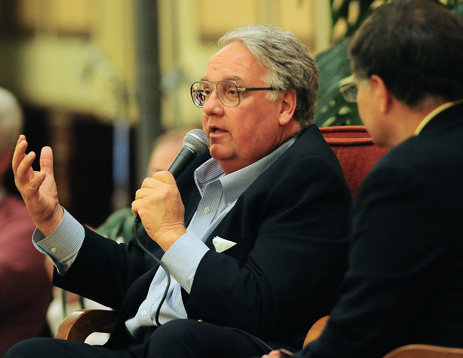 Howard Buffet, eldest son of billionaire investor Warren Buffett, speaks before a capacity crowd Thursday, March 8, 2012 at the Pivot Point Conference Center in Yuma, Ariz. where he delivered a key note presentation on immigration and labor reform during the South West Ag Summit luncheon.<br />(Craig Fry / The Yuma Sun / AP Photo)