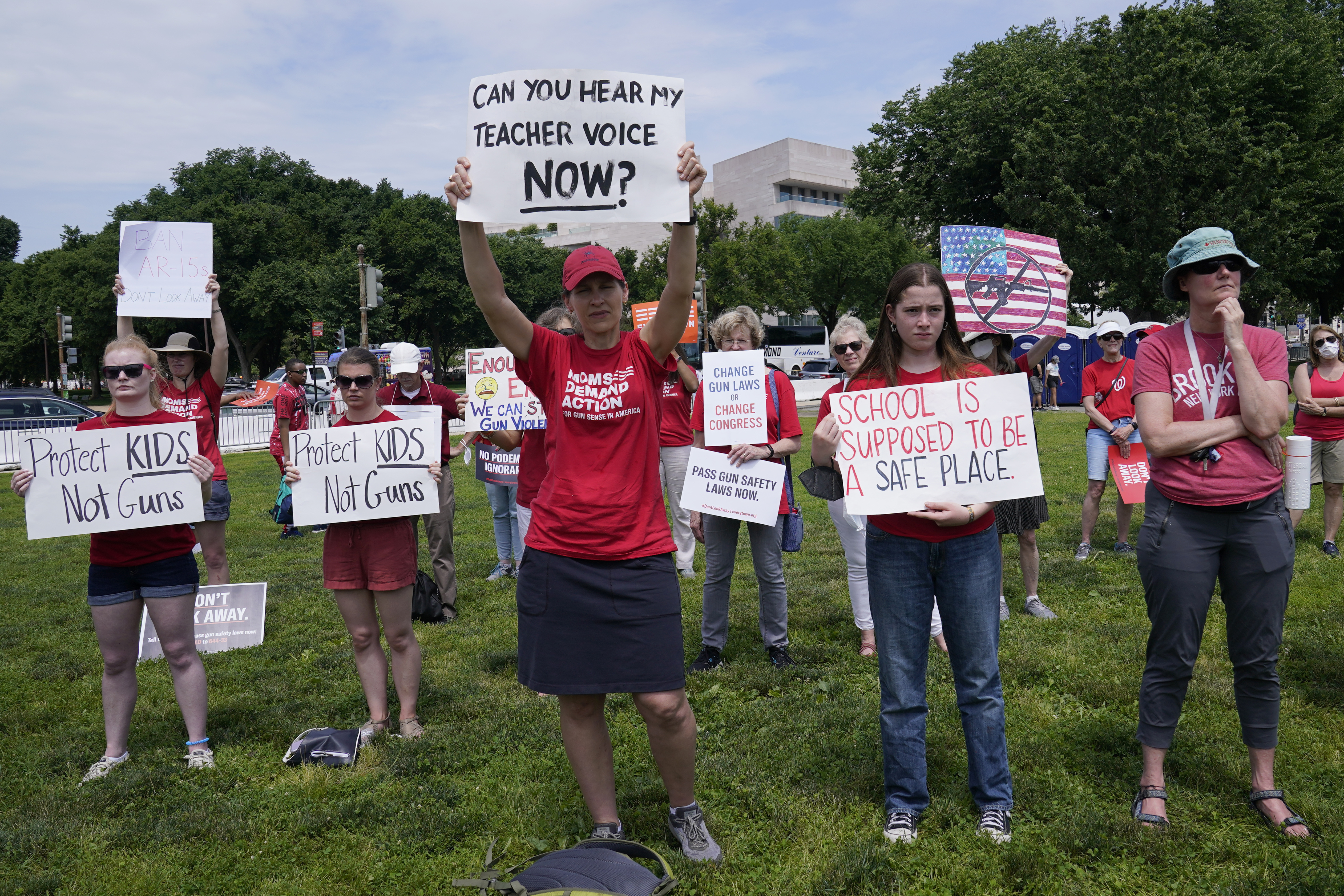 People attend a protest near Capitol Hill in Washington, Wednesday, June 8, 2022, sponsored by Everytown for Gun Safety and its grassroots networks, Moms Demand Action and Students Demand Action, as gun violence survivors and hundreds of gun safety supporters demand that Congress act on gun safety issues. (Susan Walsh / AP Photo)