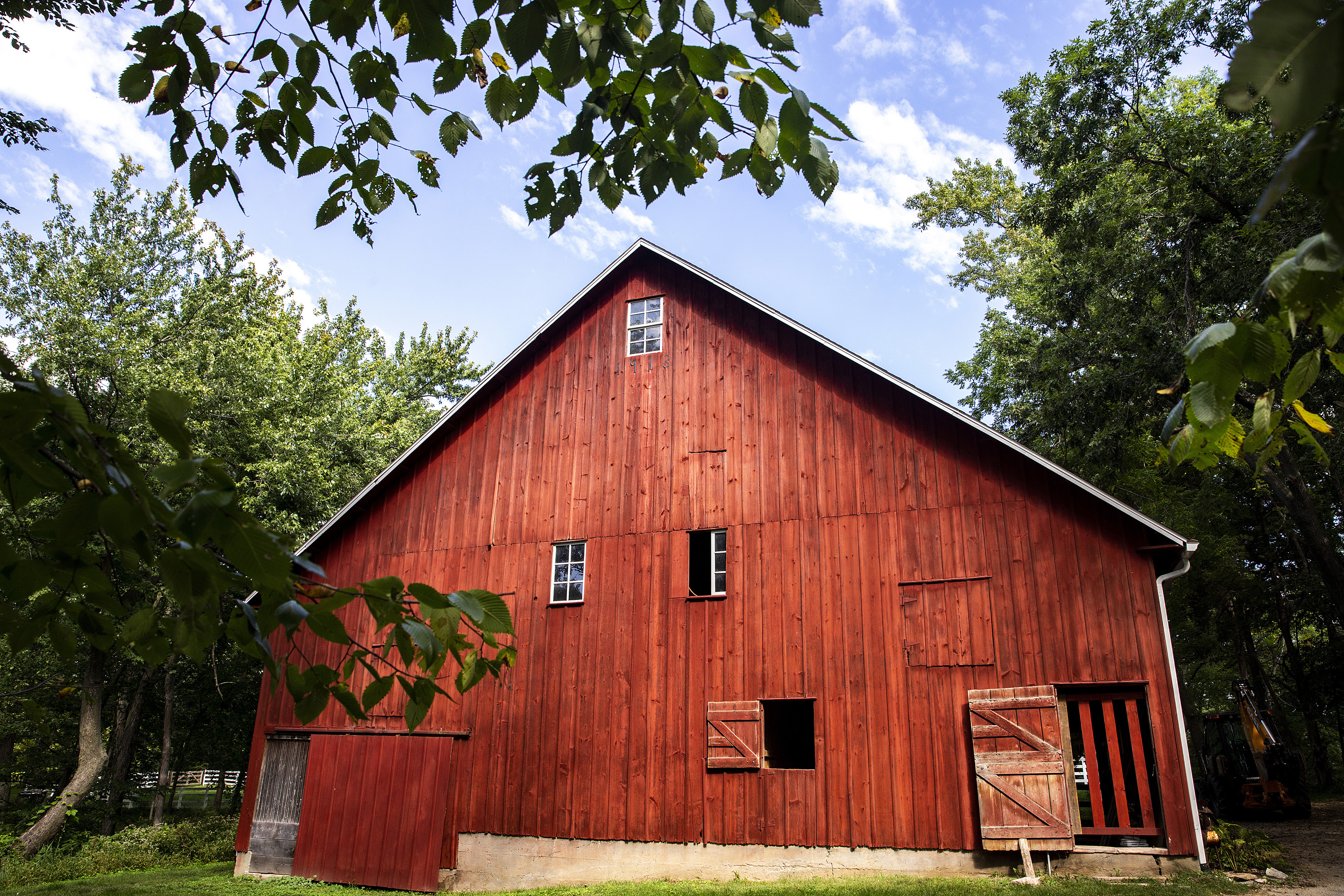 A barn that houses birds from the Raptor Advocacy Rehabilitation and Education Group at Two Horse Farm is seen. Johnson County purchased Two Horse Farm from Erin Melloy and her husband Brian this year and is already preparing the woodlands, farmstead and prairies for public use. (Joseph Cress / Iowa City Press-Citizen via AP Photo)