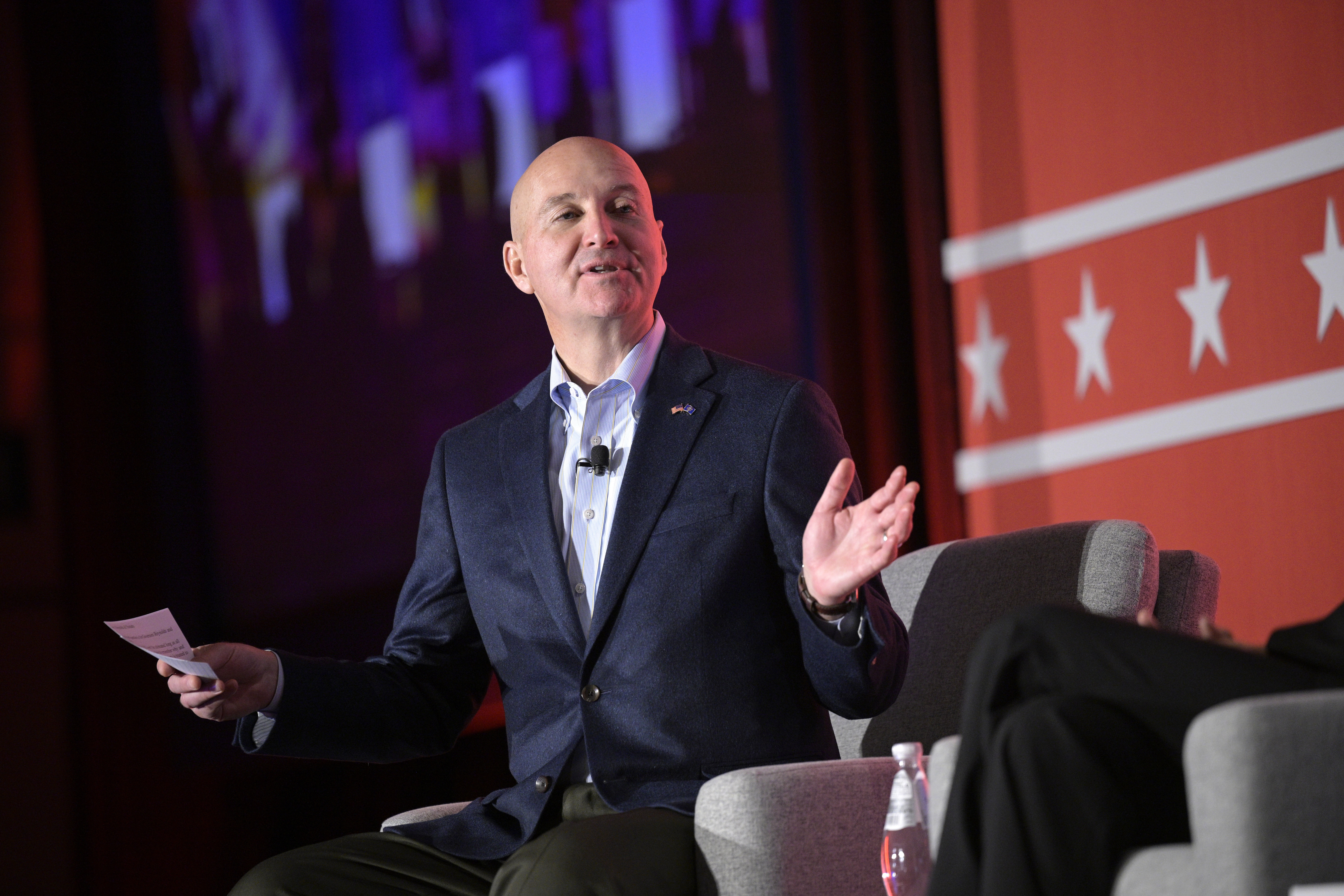 Gov. Pete Ricketts taking part in a panel discussion during a Republican Governors Association conference, Tuesday, Nov. 15, 2022, in Orlando, Fla. (Phelan M. Ebenhack / AP Photo)