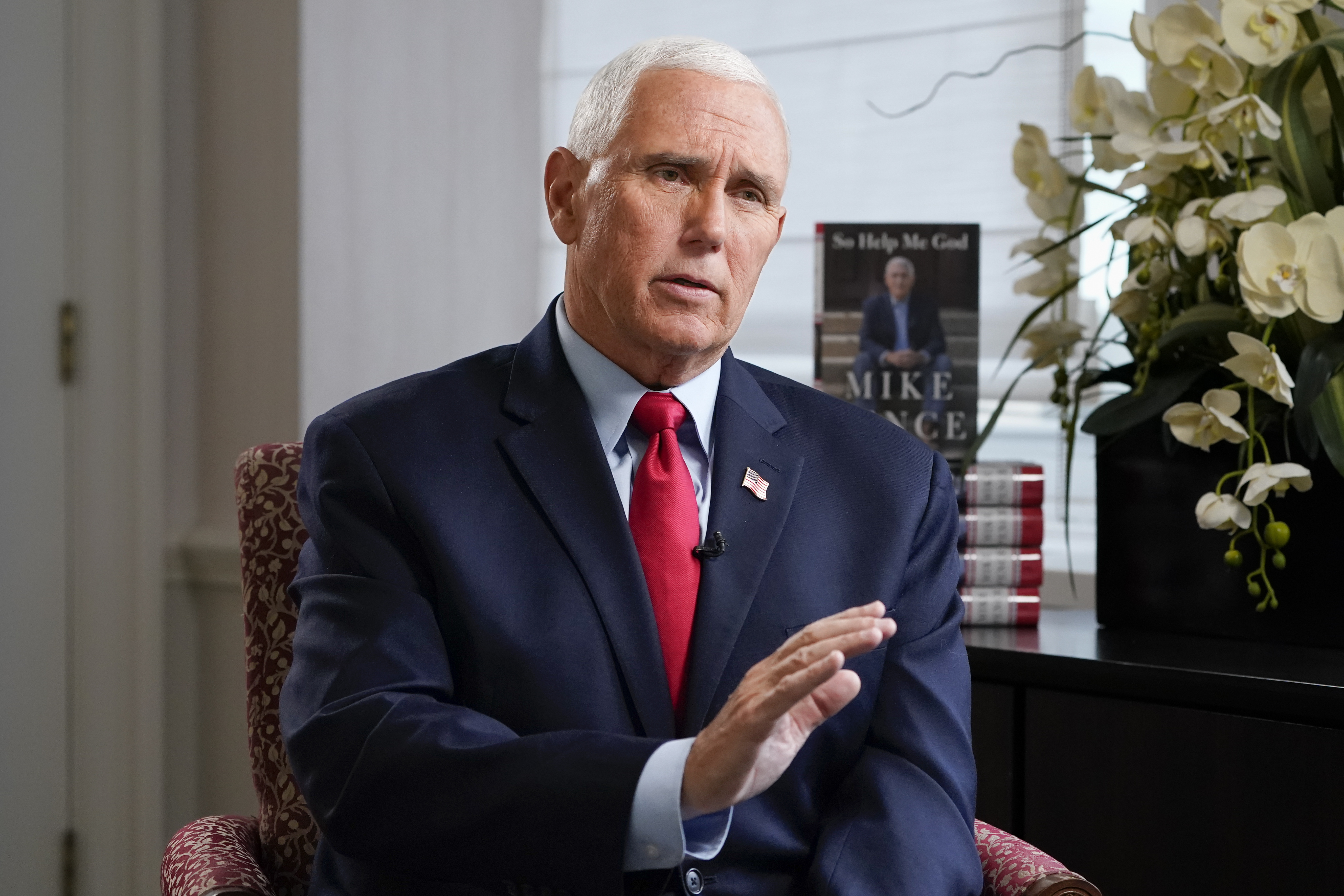 Former Vice President Mike Pence sits for an interview with the Associated Press, Wednesday, Nov. 16, 2022, in New York. (John Minchillo / AP Photo)