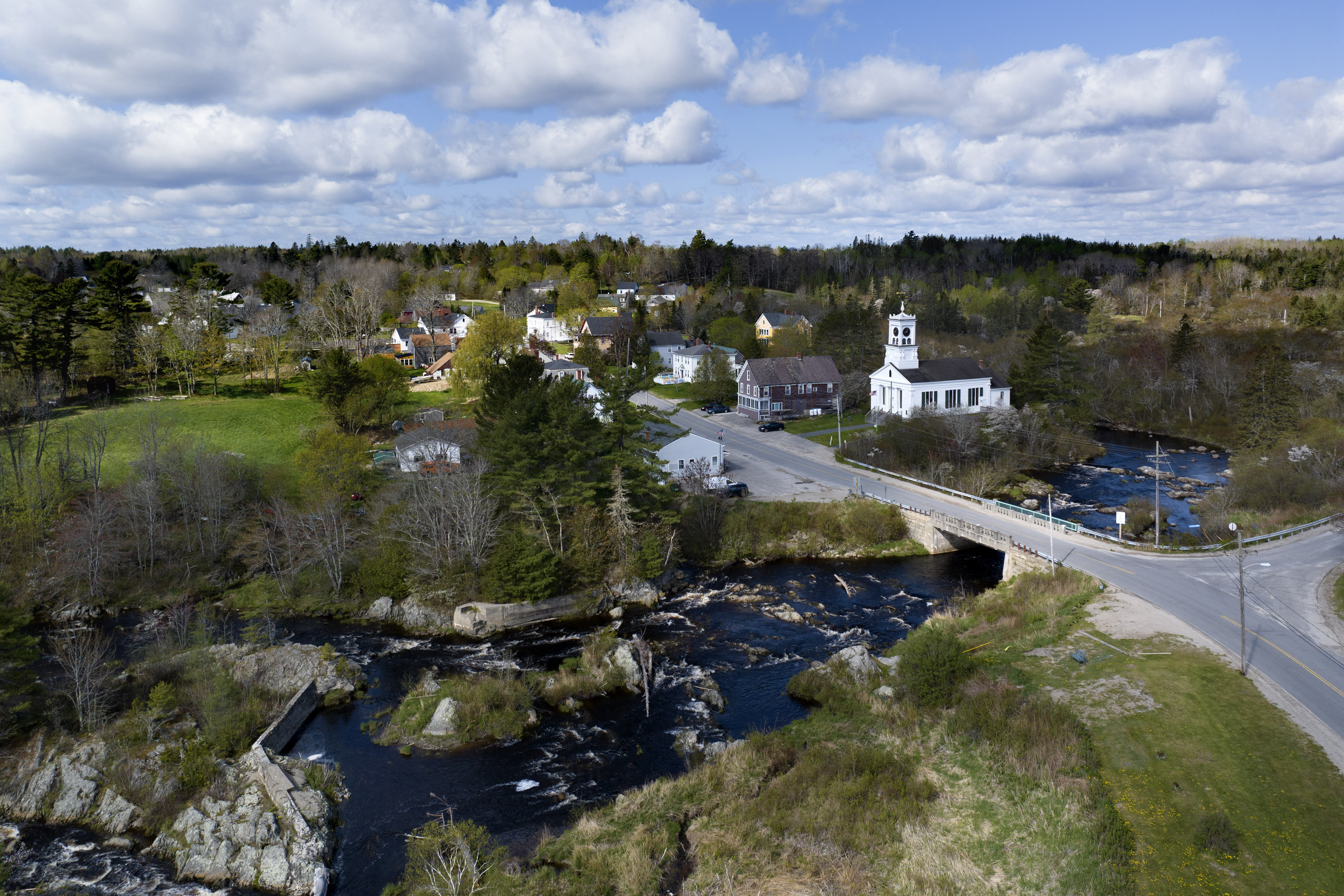 The Pleasant River flows through Columbia Falls, Maine, Thursday, April 27, 2023.<br />(Rodrique Ngowi / AP Photo)