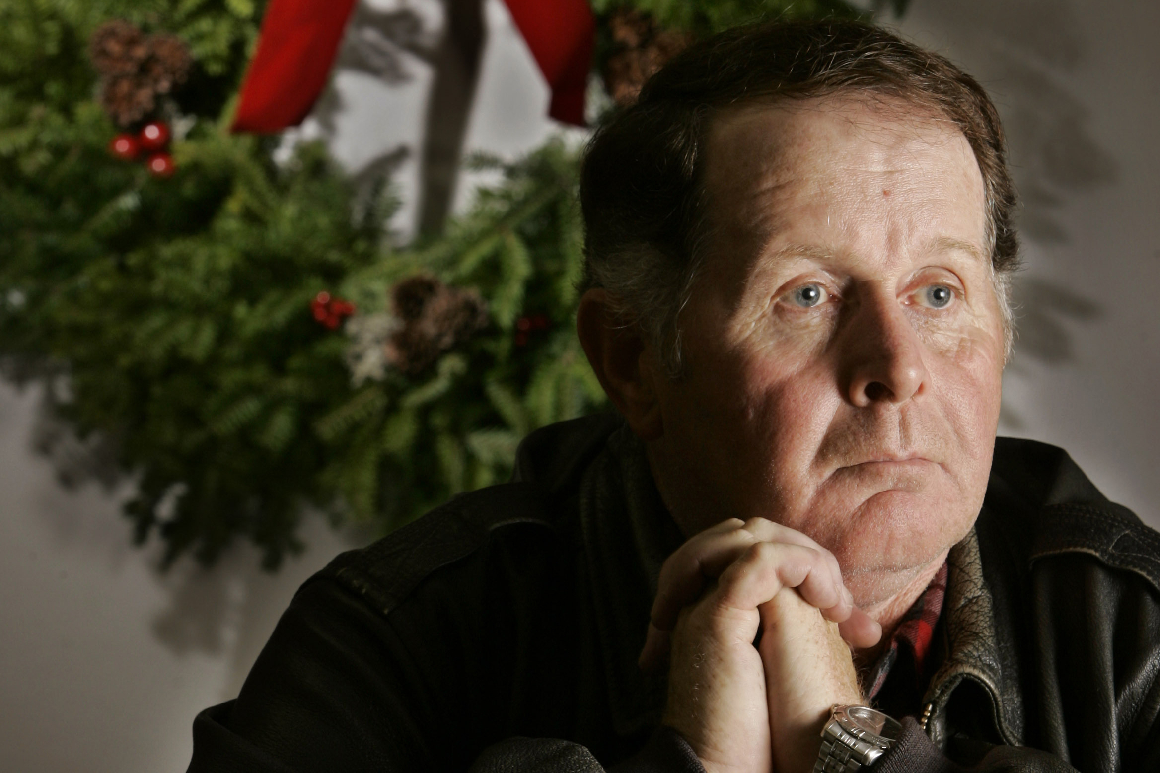 Morrill Worcester sits for a portrait at his wreath-making company in Columbia, Maine, on Dec. 1, 2006. The Worcester family, which started the Wreaths Across America program, wants to build the world’s largest flagpole and a theme park honoring the country’s veterans in Down East Maine. (Robert F. Bukaty / AP Photo)