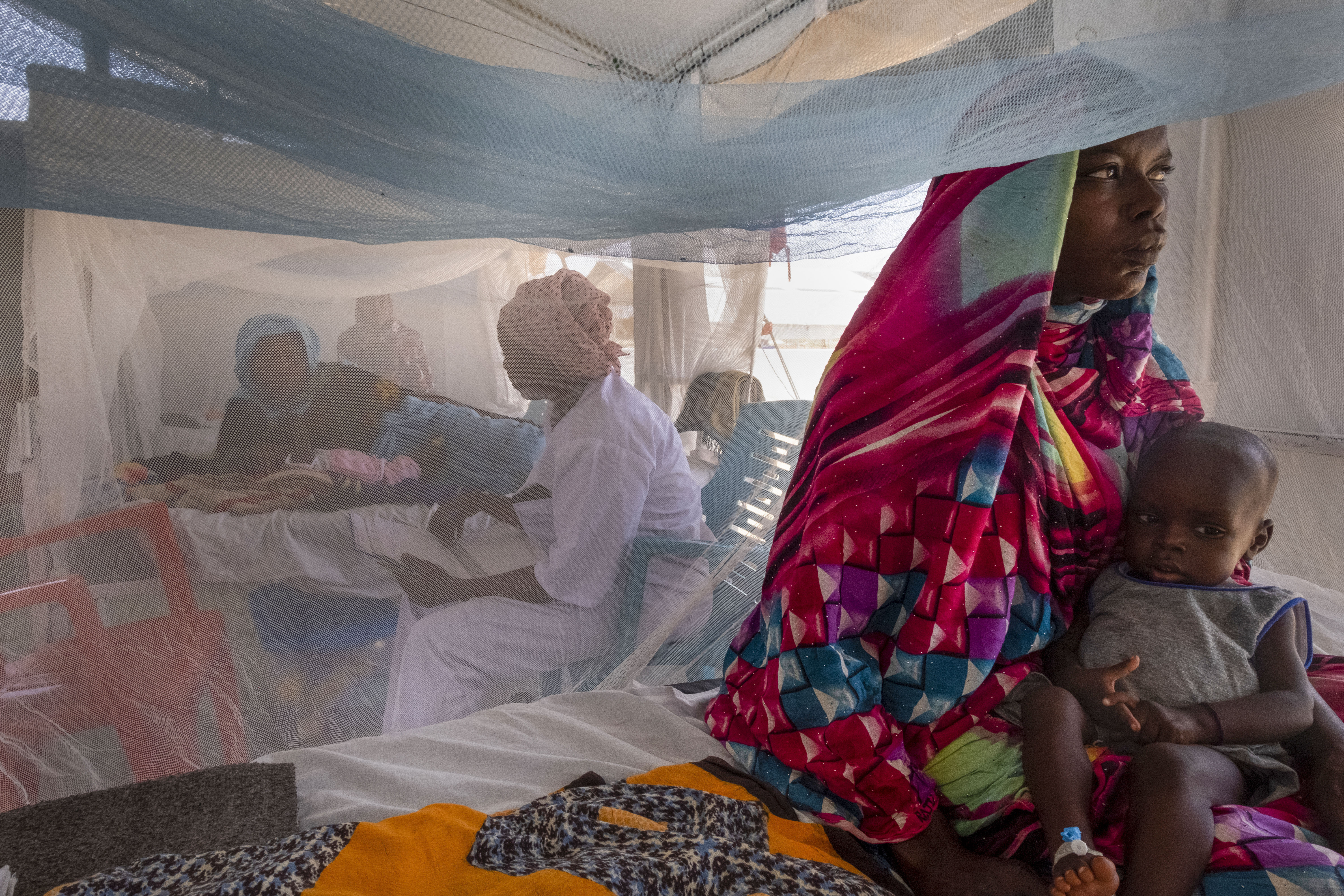 Sudanese Children suffering from malnutrition are treated at an MSF clinic in Metche Camp, Chad, near the Sudanese border, Saturday, April 6, 2024. Many people here fled the fighting in Sudan&#039;s vast western region of Darfur, where attacks by the Arab-dominated Rapid Support Forces on ethnic African civilians have revived memories of genocide. The United Nations says close to 9 million people have fled their homes.<br />(Patricia Simon / AP Photo)