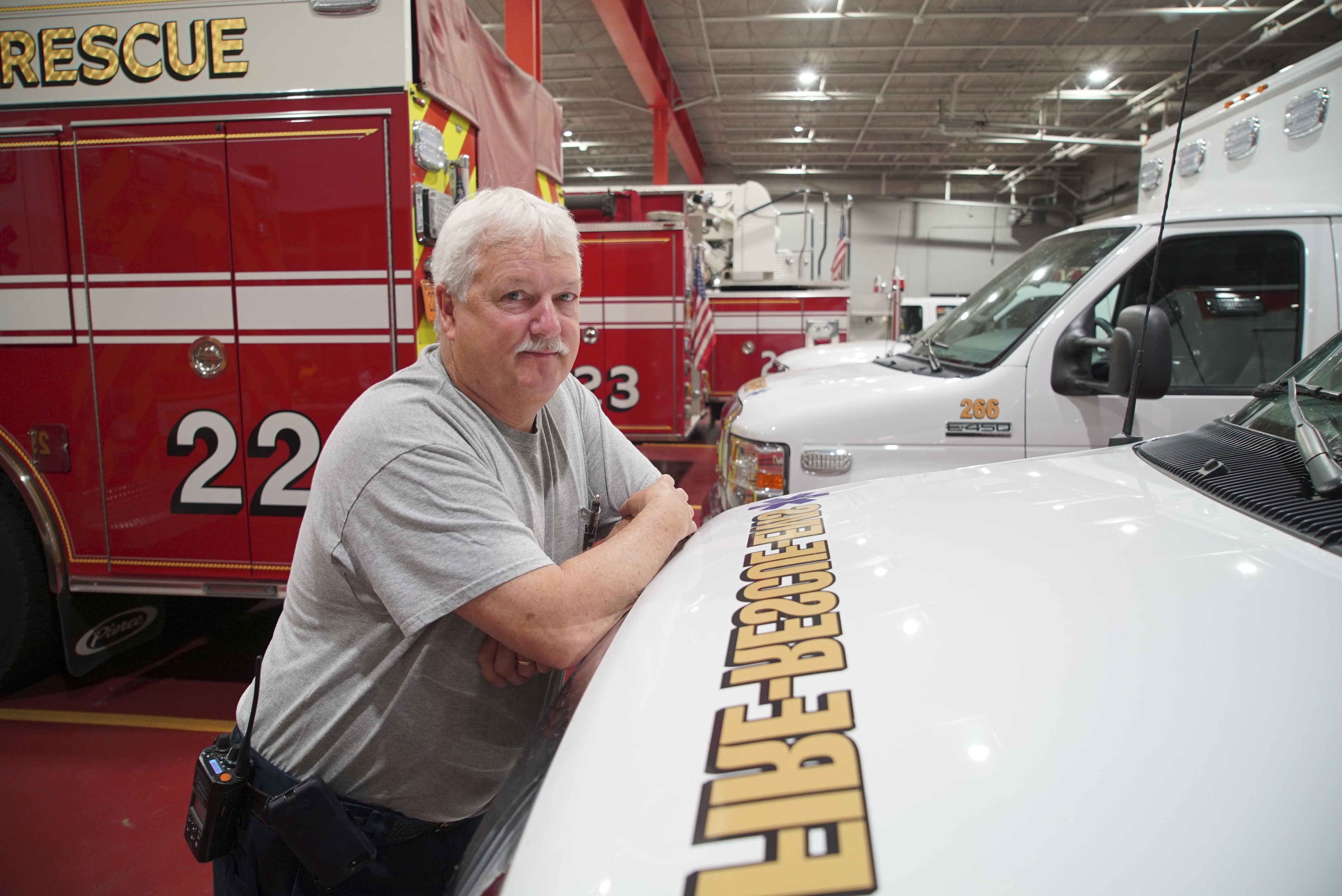 Capt. Kenny Warren leans on an ambulance at the Williamston, N.C., Fire and Rescue Squad on Thursday, April 11, 2024. Warren says run times have doubled since the local hospital closed last August. The struggle to reopen the city&#039;s only emergency room could signal trouble for President Joe Biden&#039;s re-election campaign, which is centered around his health care accomplishments.<br />(Allen G. Breed / AP Photo)