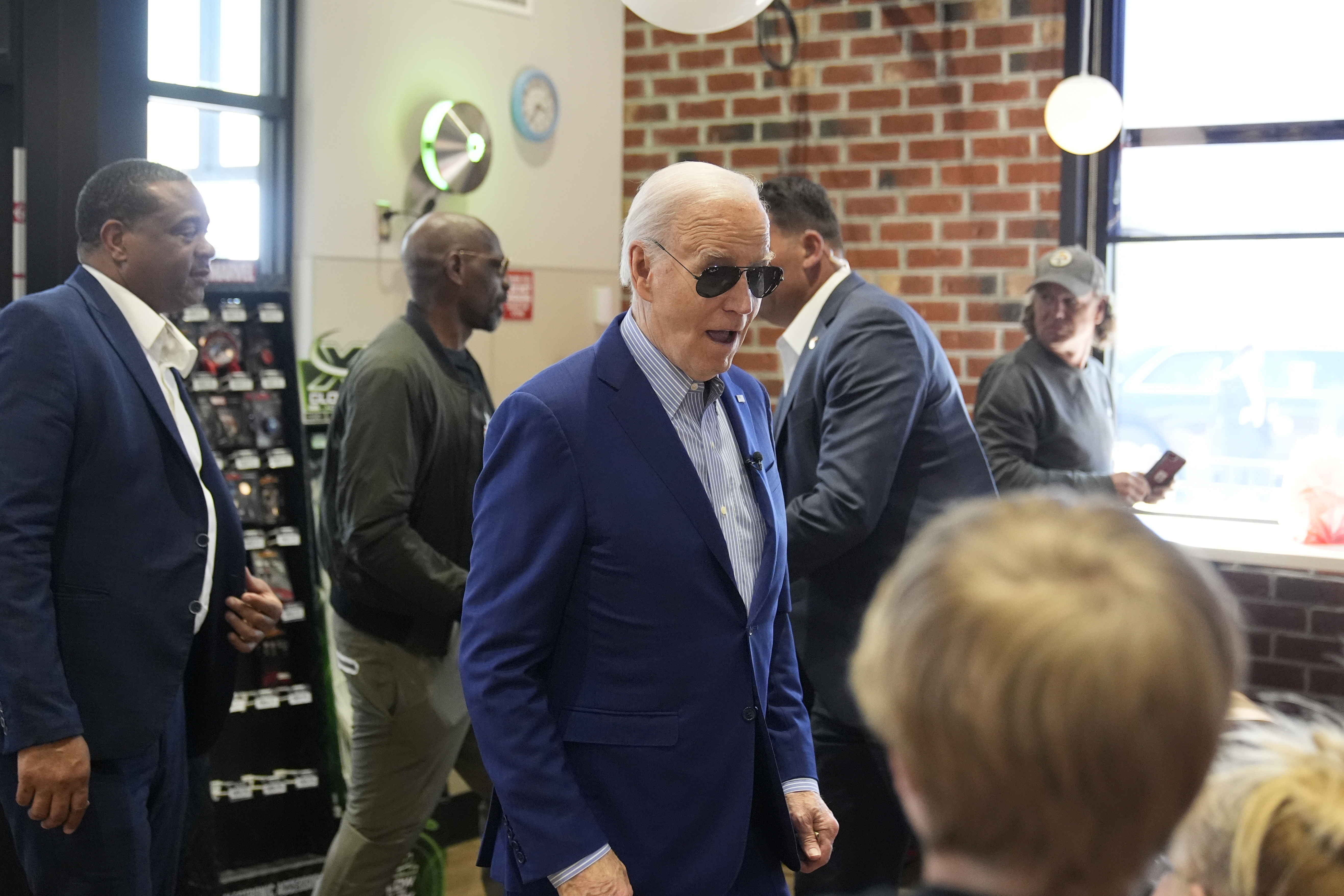 President Joe Biden walks into a Sheetz  after stopping enroute to Pittsburgh International Airport, Wednesday, April 17, 2024, in Pittsburgh, Pa.<br />(Alex Brandon / AP Photo)
