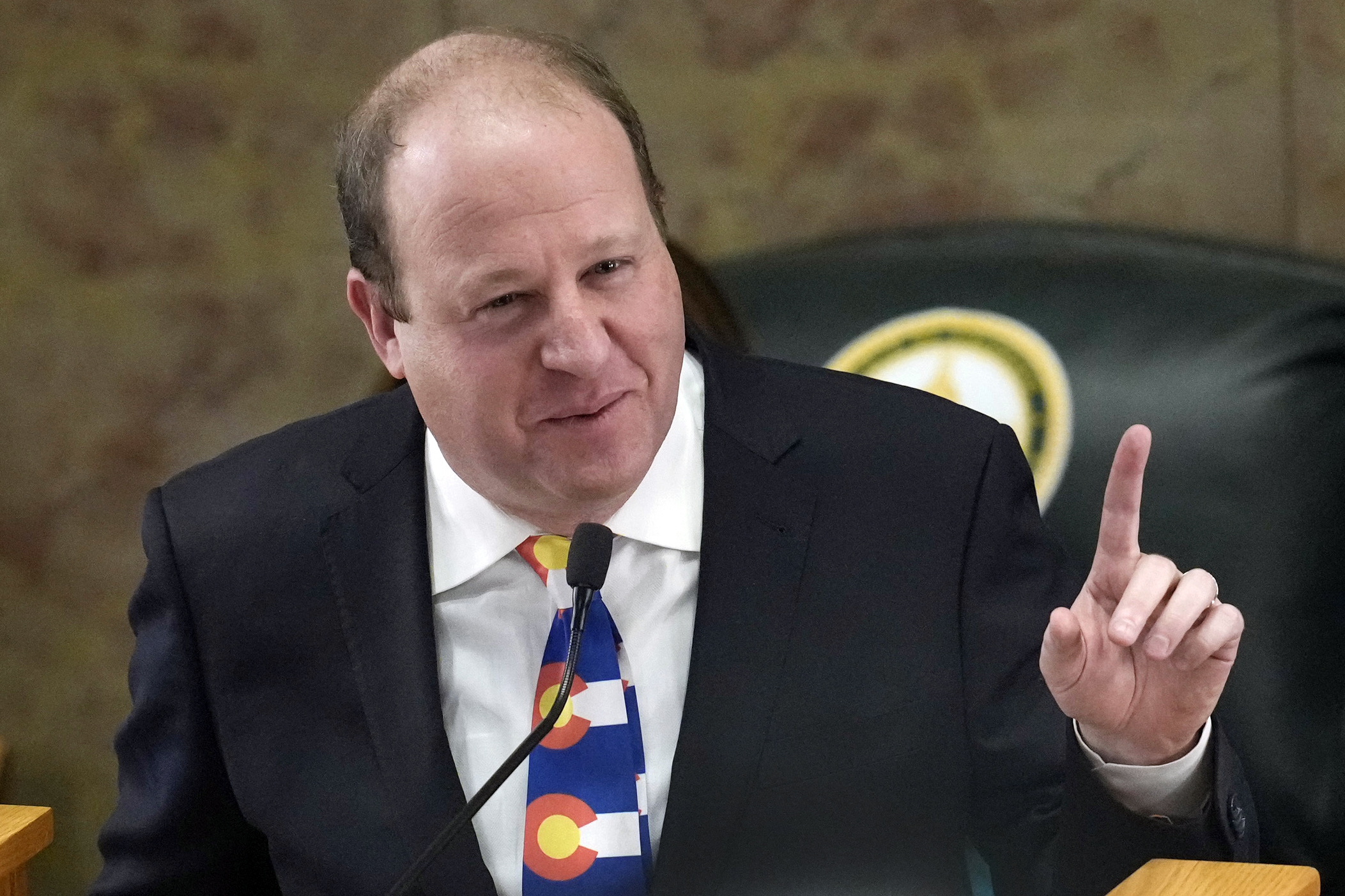 Colorado Gov. Jared Polis speaks in the House of Representatives chamber in the State Capitol, Jan. 17, 2023, in Denver.<br />(David Zalubowski / AP Photo)