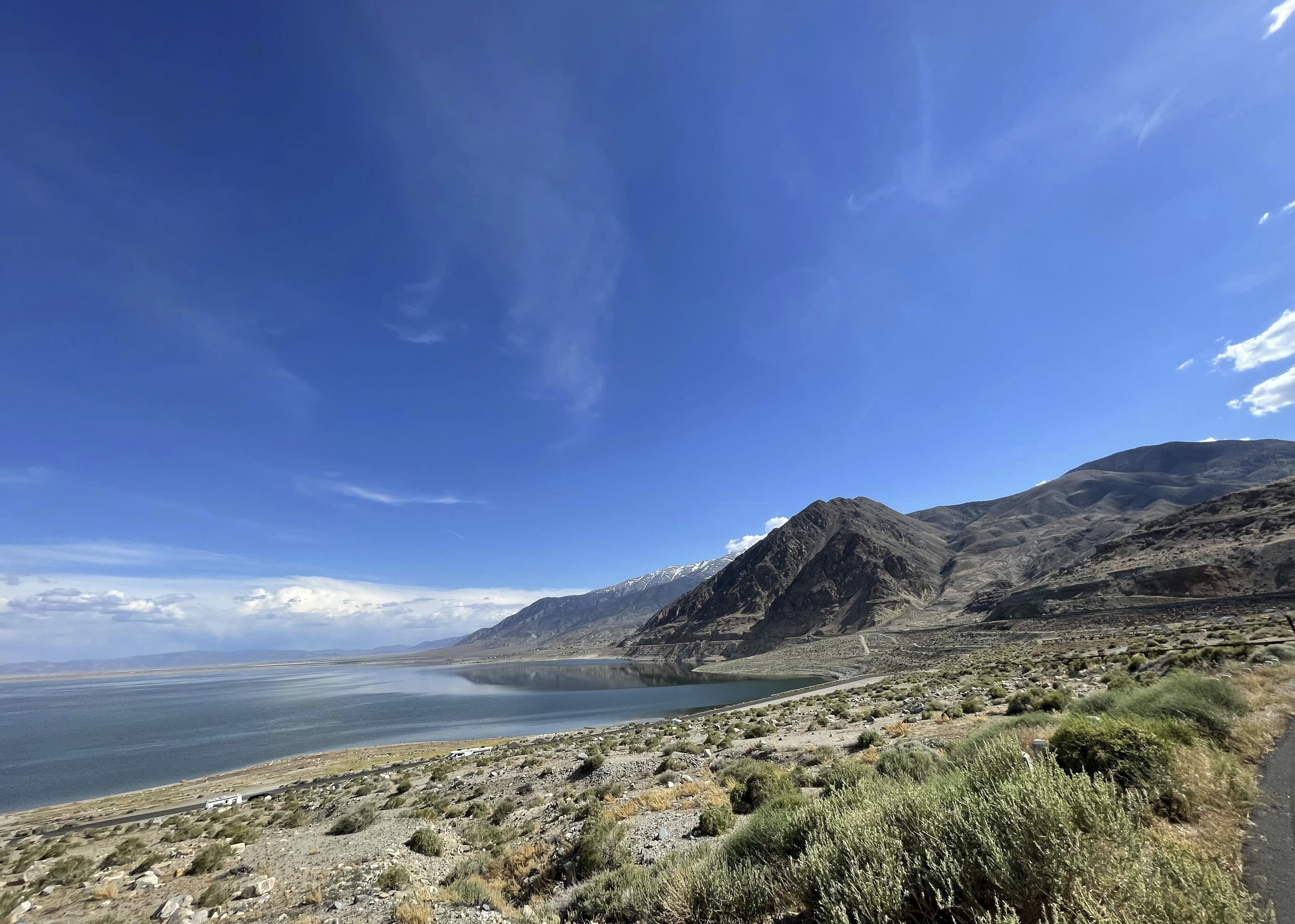 Walker Lake is pictured Tuesday, May 14, 2024, in Mineral County, Nev. Members of the Walker River Paiute Tribe have watched the boundaries of their land recede over time, along with the waters of the lake that are central to their identity. Not wanting to cede their voice, tribal leaders have been making a push for expanded voting rights. (Christina Almeida Cassidy / AP Photo)