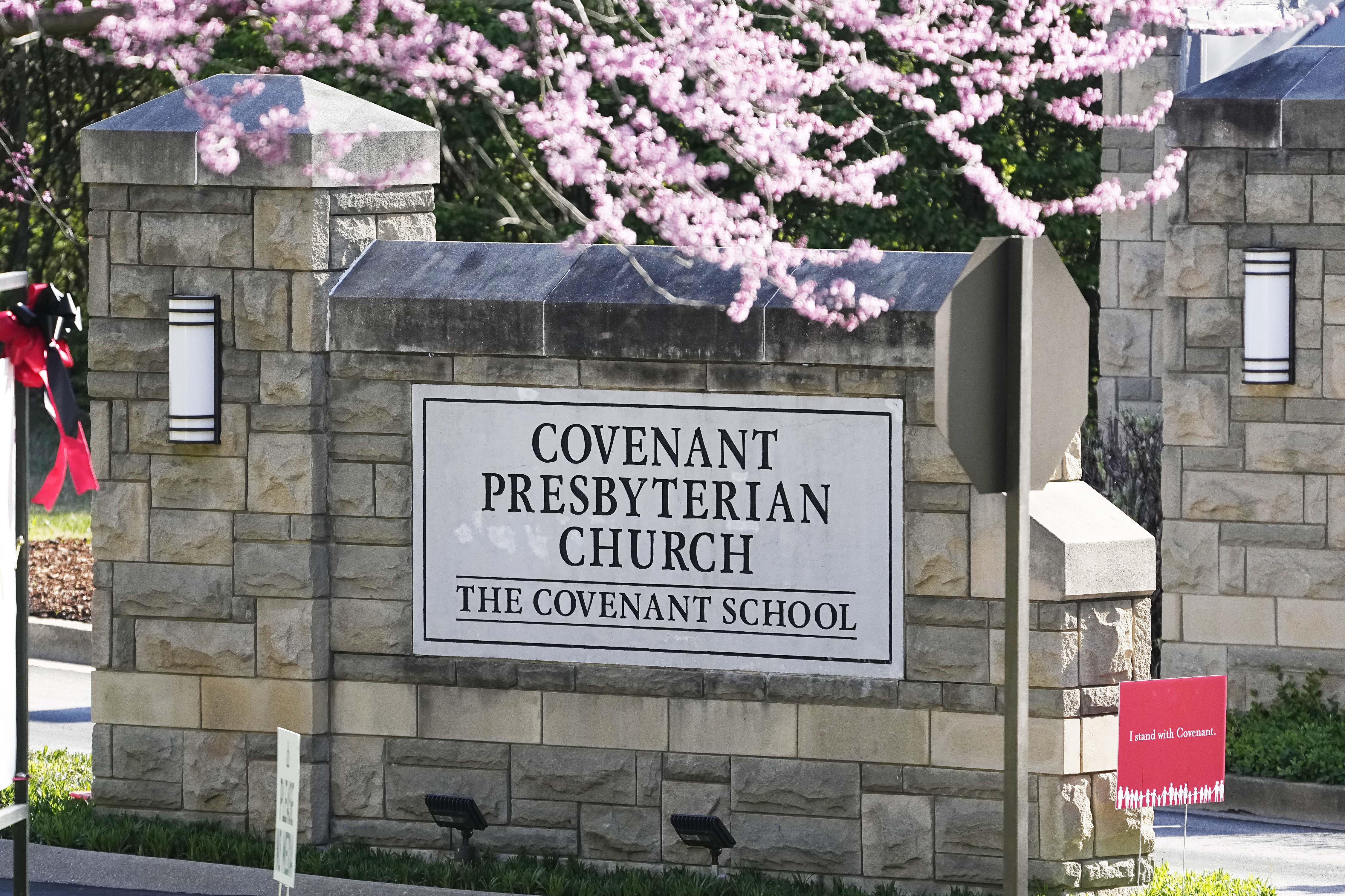The entrance to the Covenant School is seen on the one-year anniversary of a mass shooting, March 27, 2024, in Nashville, Tenn.<br />(George Walker IV / AP Photo)