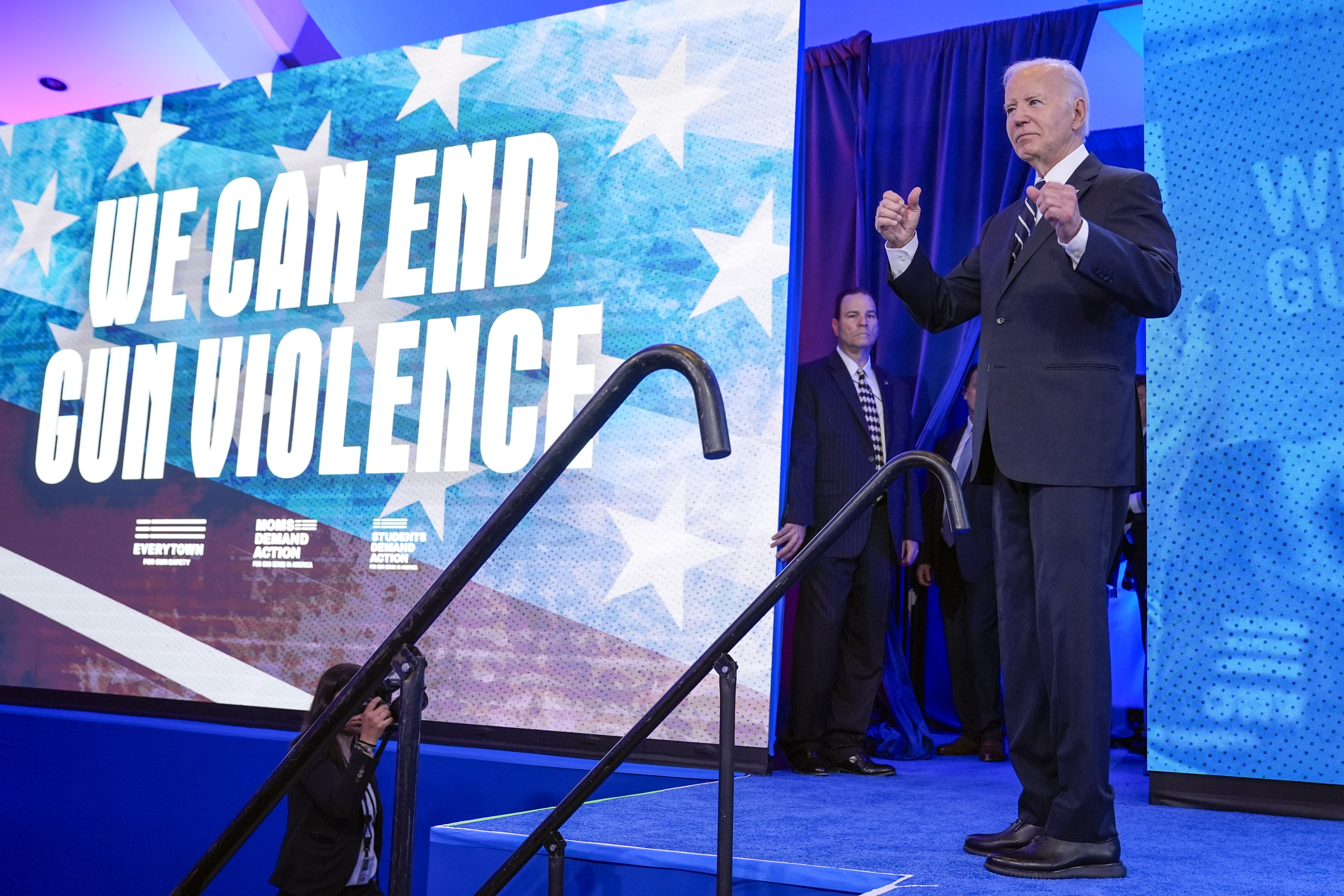 President Joe Biden gestures after speaking to Everytown for Gun Safety Action Fund&#039;s &quot;Gun Sense University,&quot; at the Washington Hilton, June 11, 2024, in Washington.<br />(Evan Vucci / AP Photo, File)