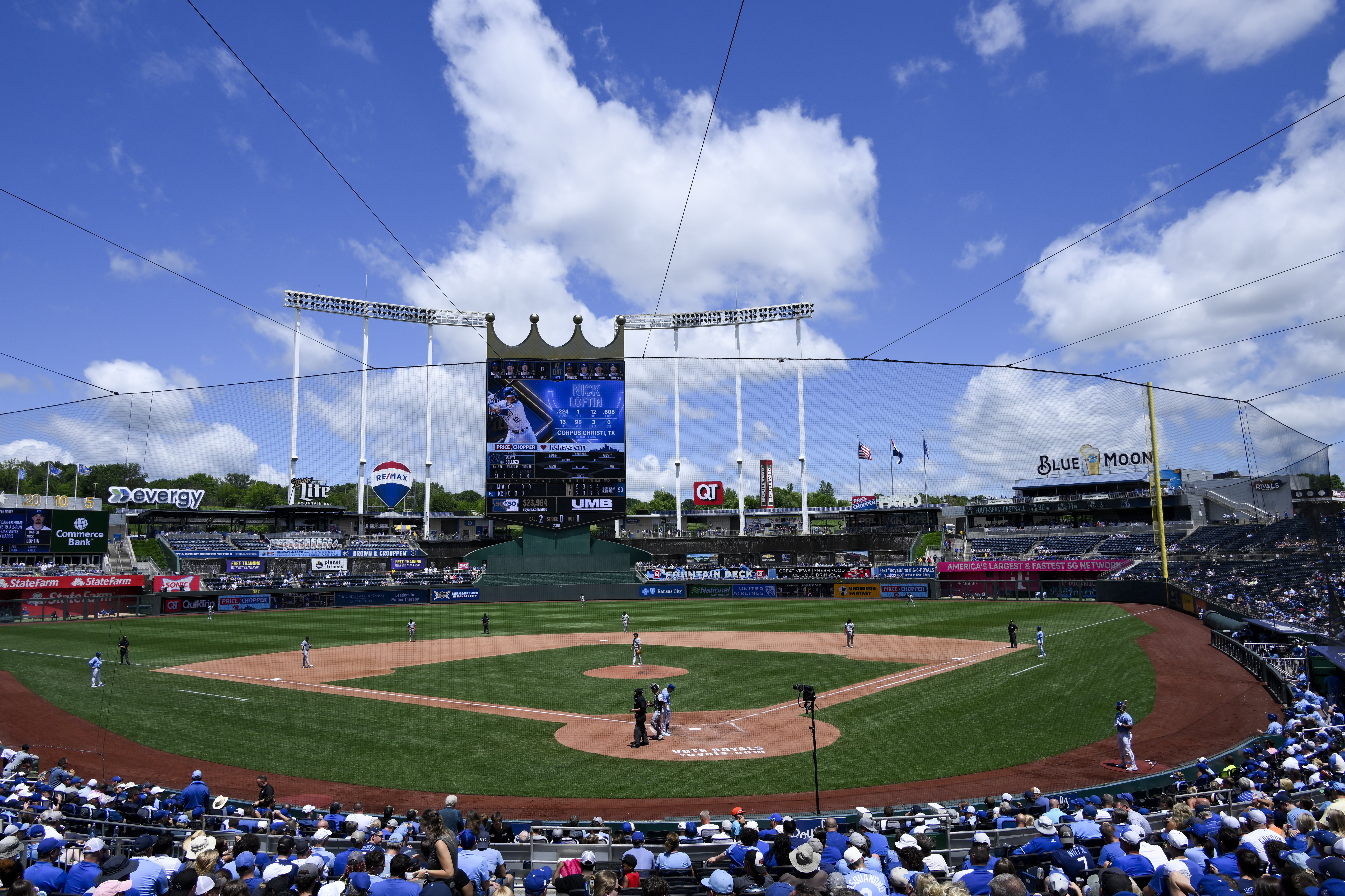 Kauffman Stadium during a baseball game between the Kansas City Royals and the Miami Marlins, Wednesday, June 26, 2024, in Kansas City, Mo.<br />(Reed Hoffmann / AP Photo)