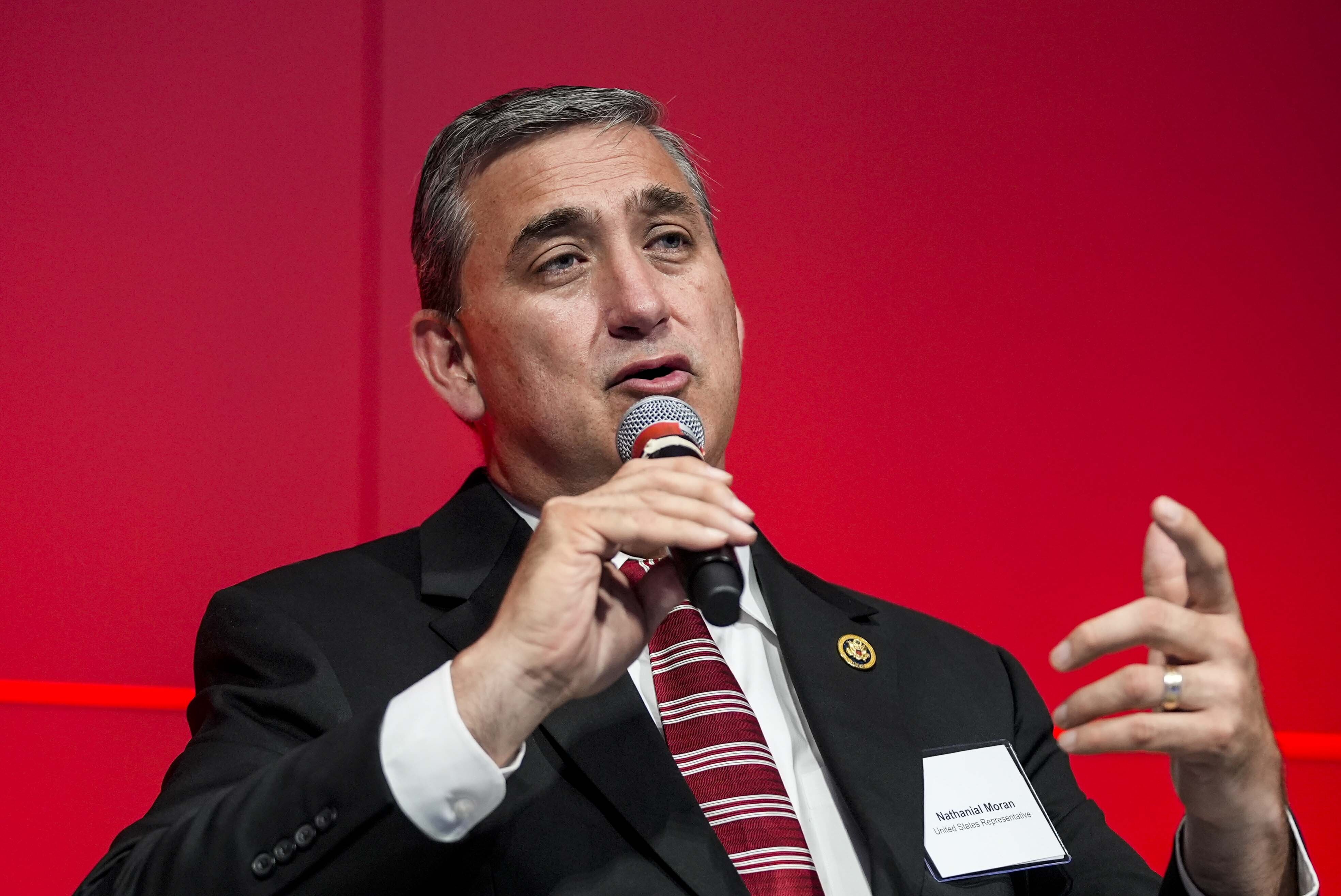 Rep. Nathaniel Moran, R-Texas, speaks at the EU-U.S. Relations with China round table during the second day of the 2024 Republican National Convention near the Fiserv Forum, Tuesday, July 16, 2024, in Milwaukee.<br />(Alex Brandon / AP Photo)