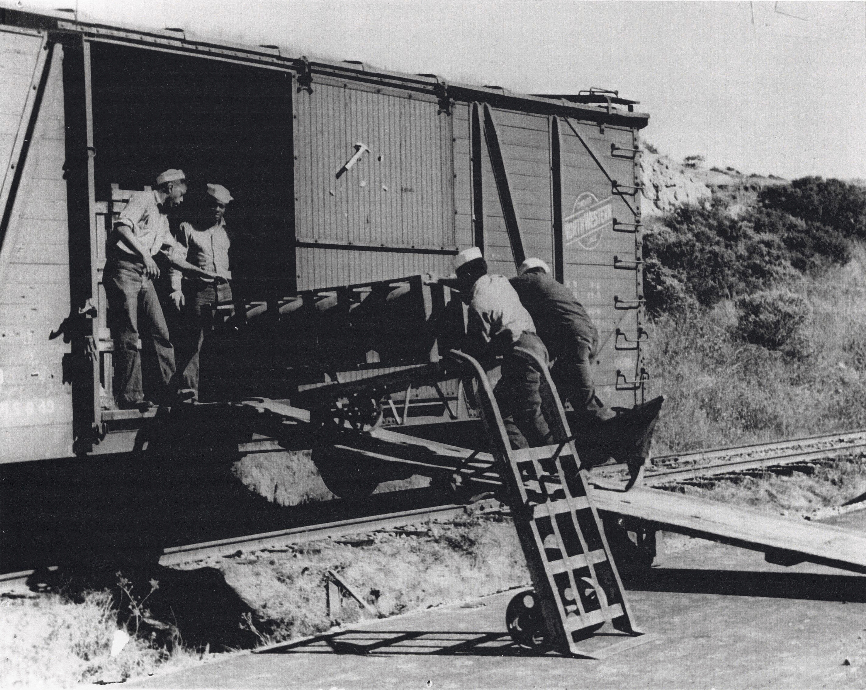 This image provided by Naval History and Heritage Command, shows African American Sailors of a naval ordnance battalion unloading aerial bombs from a railcar, circa 1943/44, in Port Chicago, Calif. The U.S. Navy has exonerated 256 Black sailors who were found to be unjustly punished in 1944 following a horrific port explosion that killed hundreds of service members and exposed racist double standards among the then-segregated ranks.<br />(Naval History and Heritage Command / National Park Service via AP)