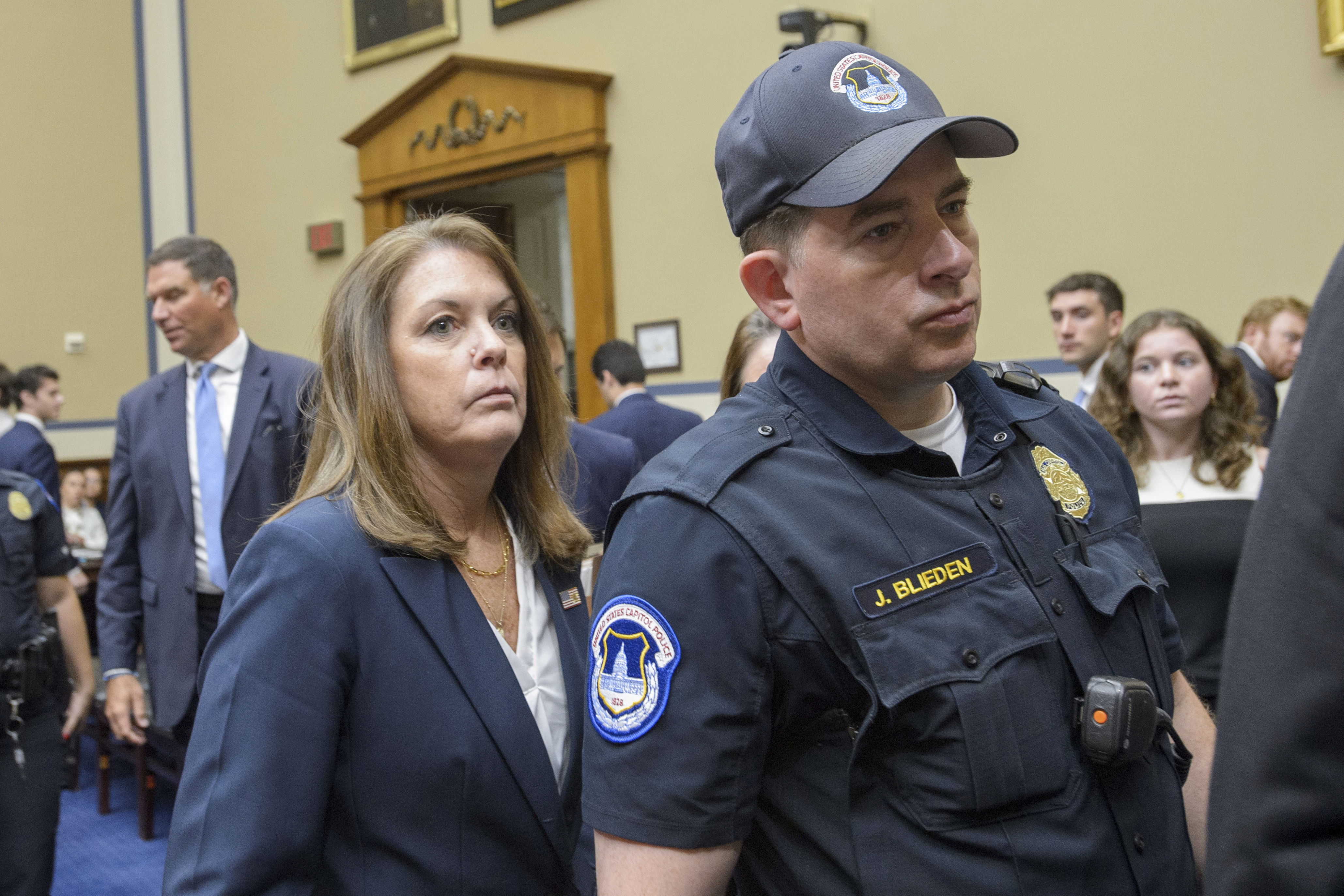 Kimberly Cheatle, Director, U.S. Secret Service, departs after testifying during a House Committee on Oversight and Accountability hearing on Oversight of the U.S. Secret Service and the Attempted Assassination of President Donald J. Trump, on Capitol Hill, Monday, July 22, 2024, in Washington.<br />(Rod Lamkey, Jr. / AP Photo)