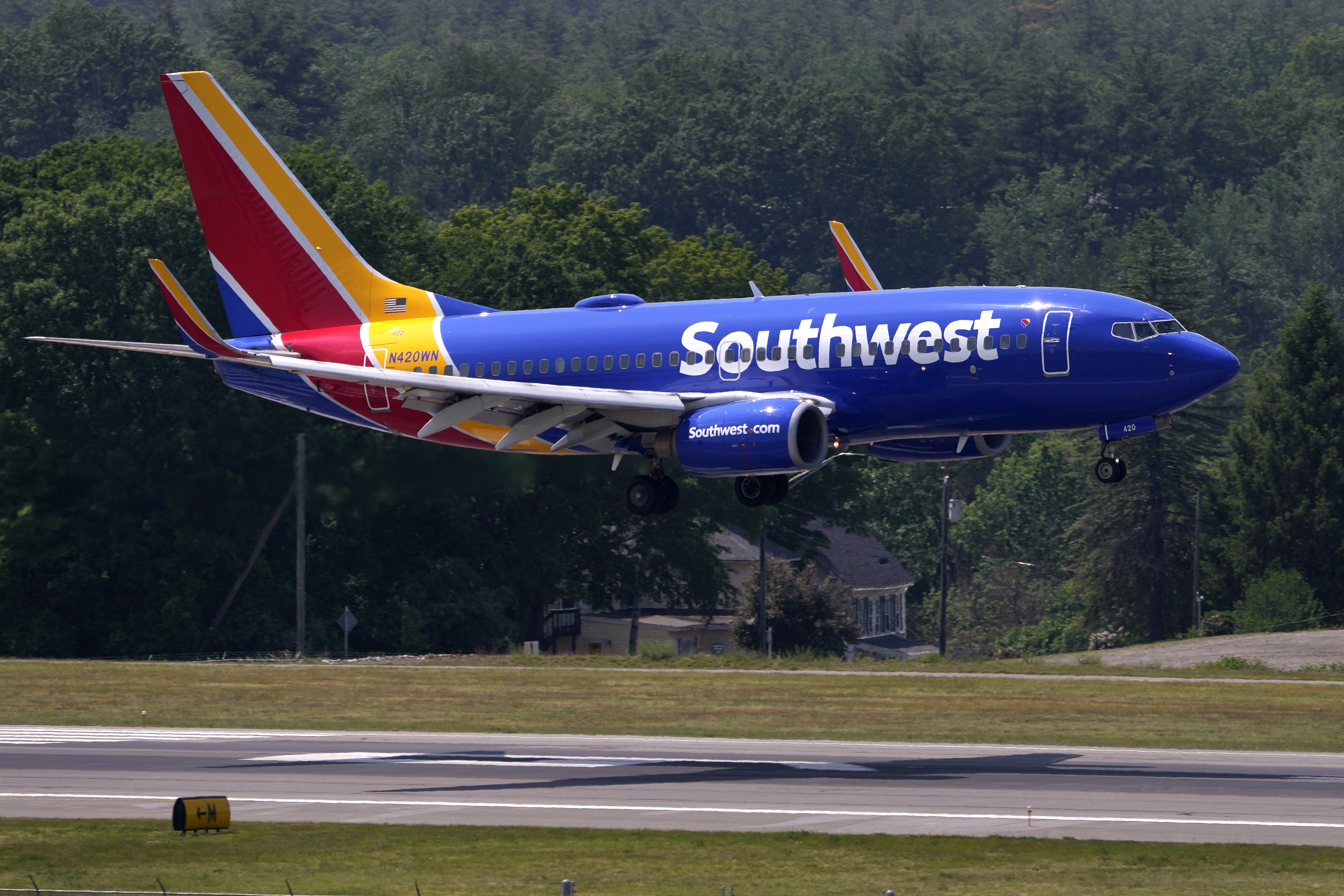 Southwest Airlines Boeing 737 lands at Manchester Boston Regional Airport, June 2, 2023, in Manchester, N.H.<br />(Charles Krupa / AP Photo, File)