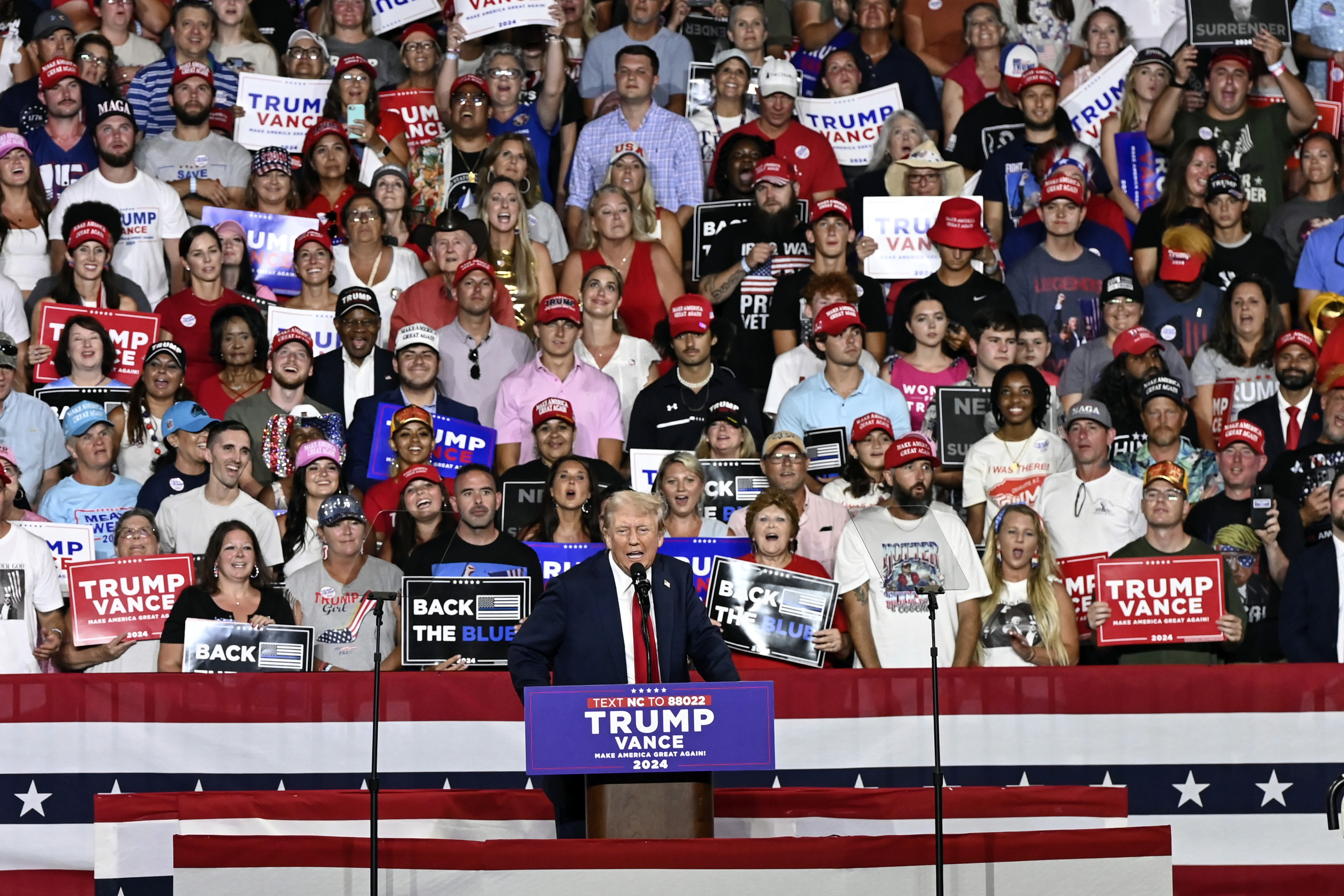 Republican presidential candidate former President Donald Trump speaks at a campaign rally in Charlotte, N.C., Wednesday, July 24, 2024.<br />(Matt Kelley / AP Photo)