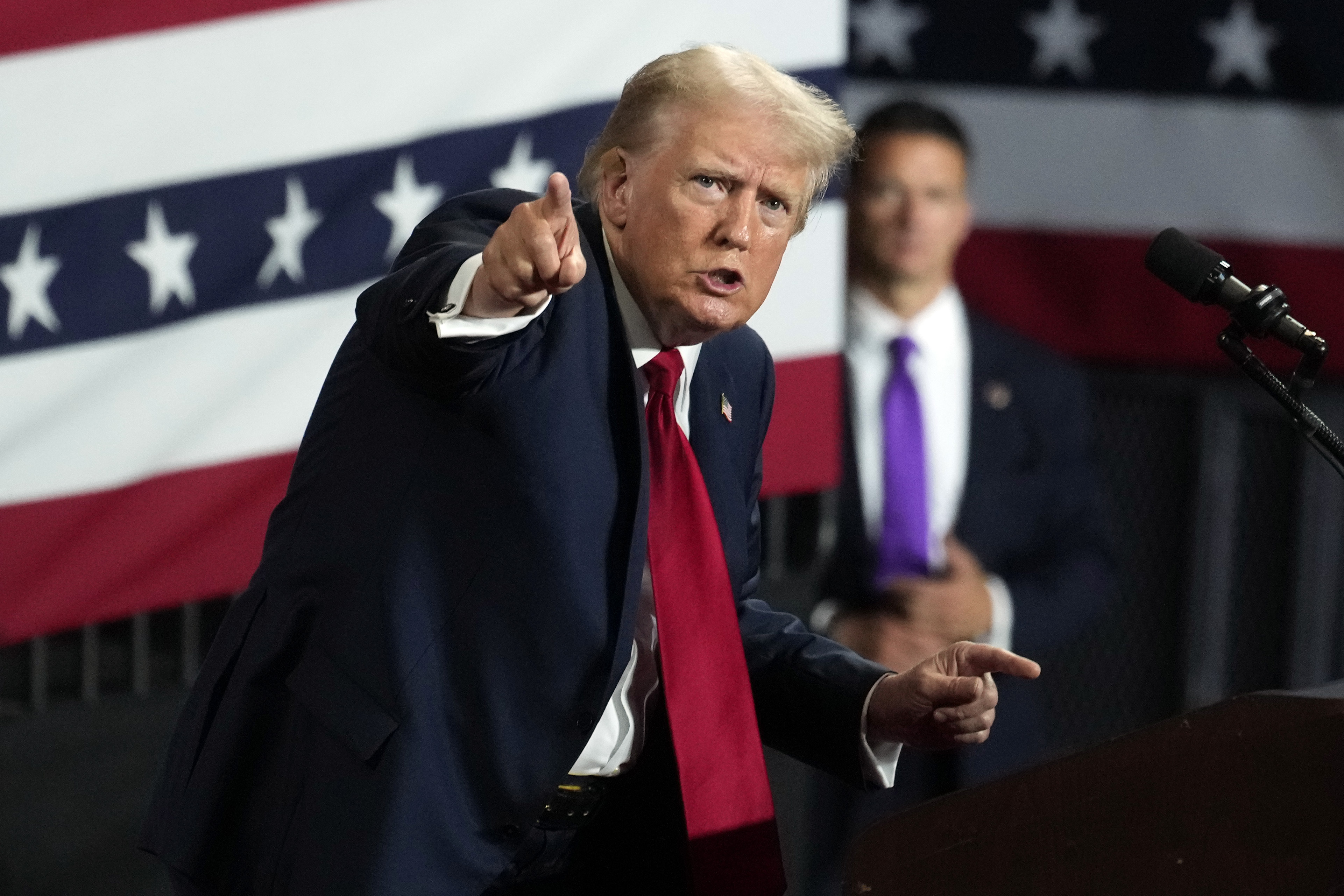 Former President Donald Trump gestures at a campaign rally Wednesday, July 24, 2024, in Charlotte, N.C.<br />(Alex Brandon / AP Photo)