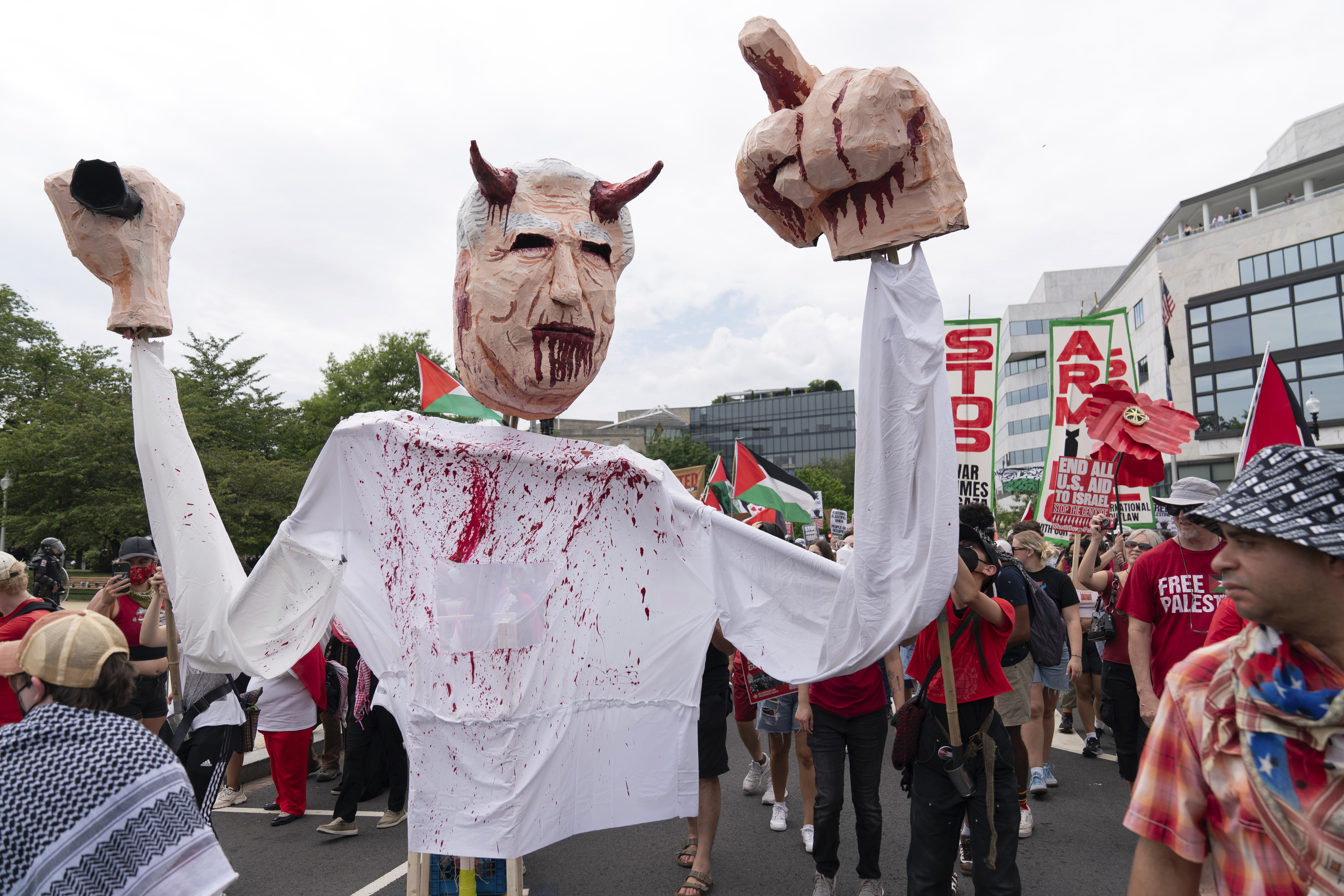 Demonstrators march outside of the U.S. Capitol as they protest the visit of Israeli Prime Minister Benjamin Netanyahu on Capitol Hill, Wednesday, July 24, 2024, in Washington.<br />(Jose Luis Magana / AP Photo)