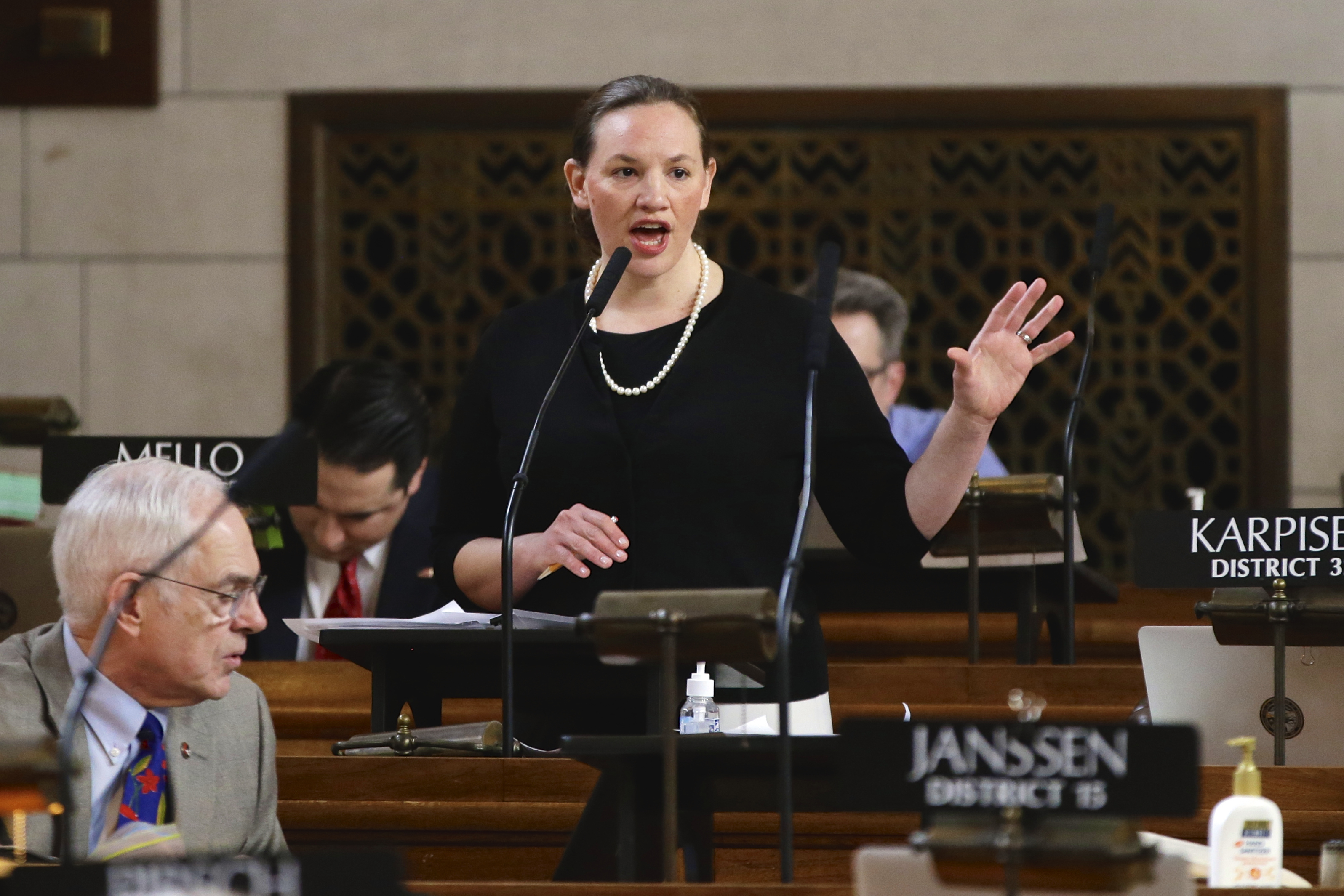 Nebraska Sen. Danielle Conrad, of Lincoln, speaks during debate, April 7, 2014, in Lincoln, Neb.<br />(Nati Harnik / AP Photo)