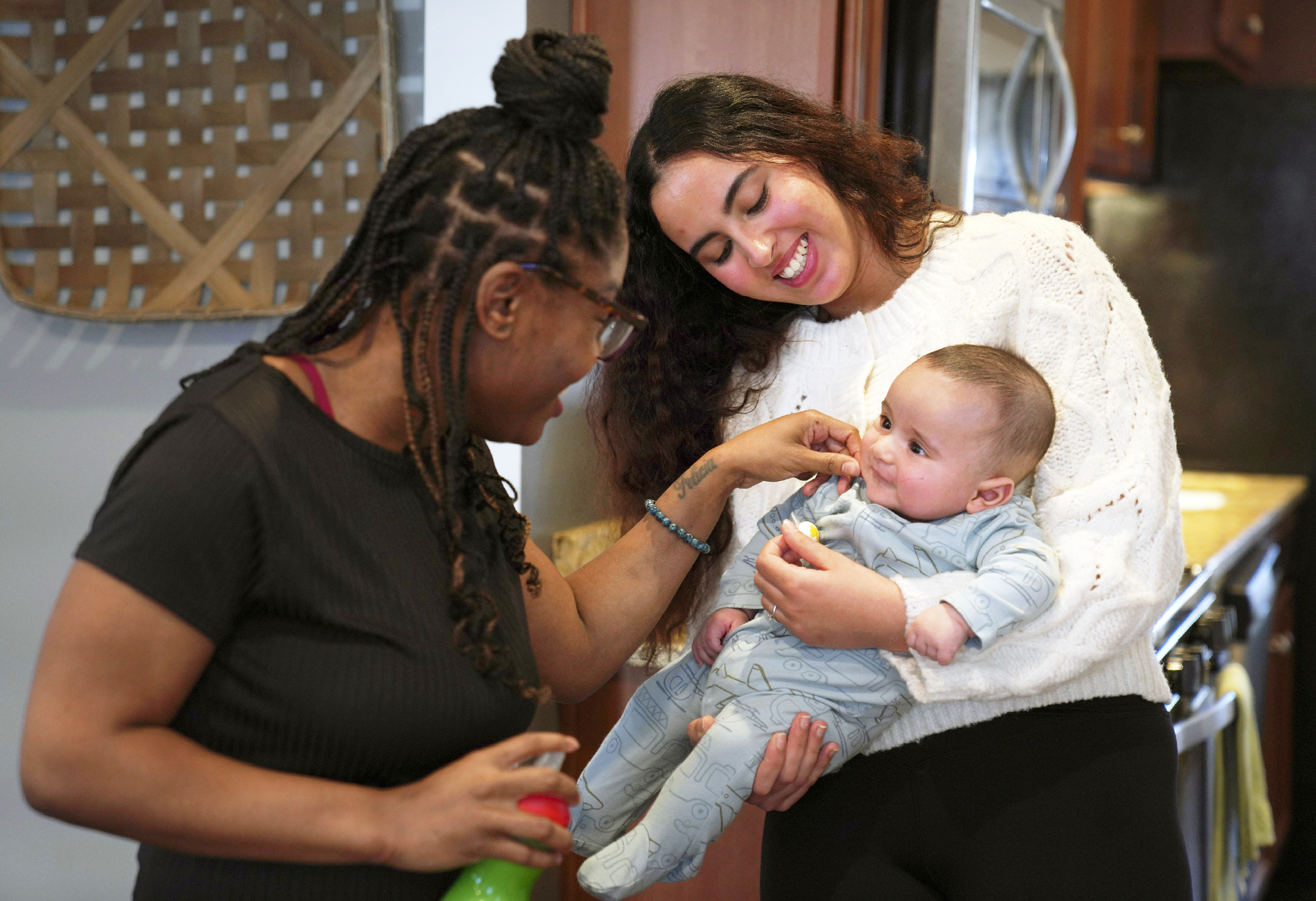 Mothers talk at a maternity home in Fredricksburg, Virginia on Friday, January 5, 2024.<br />(Jessie Wardarski / AP Photo)