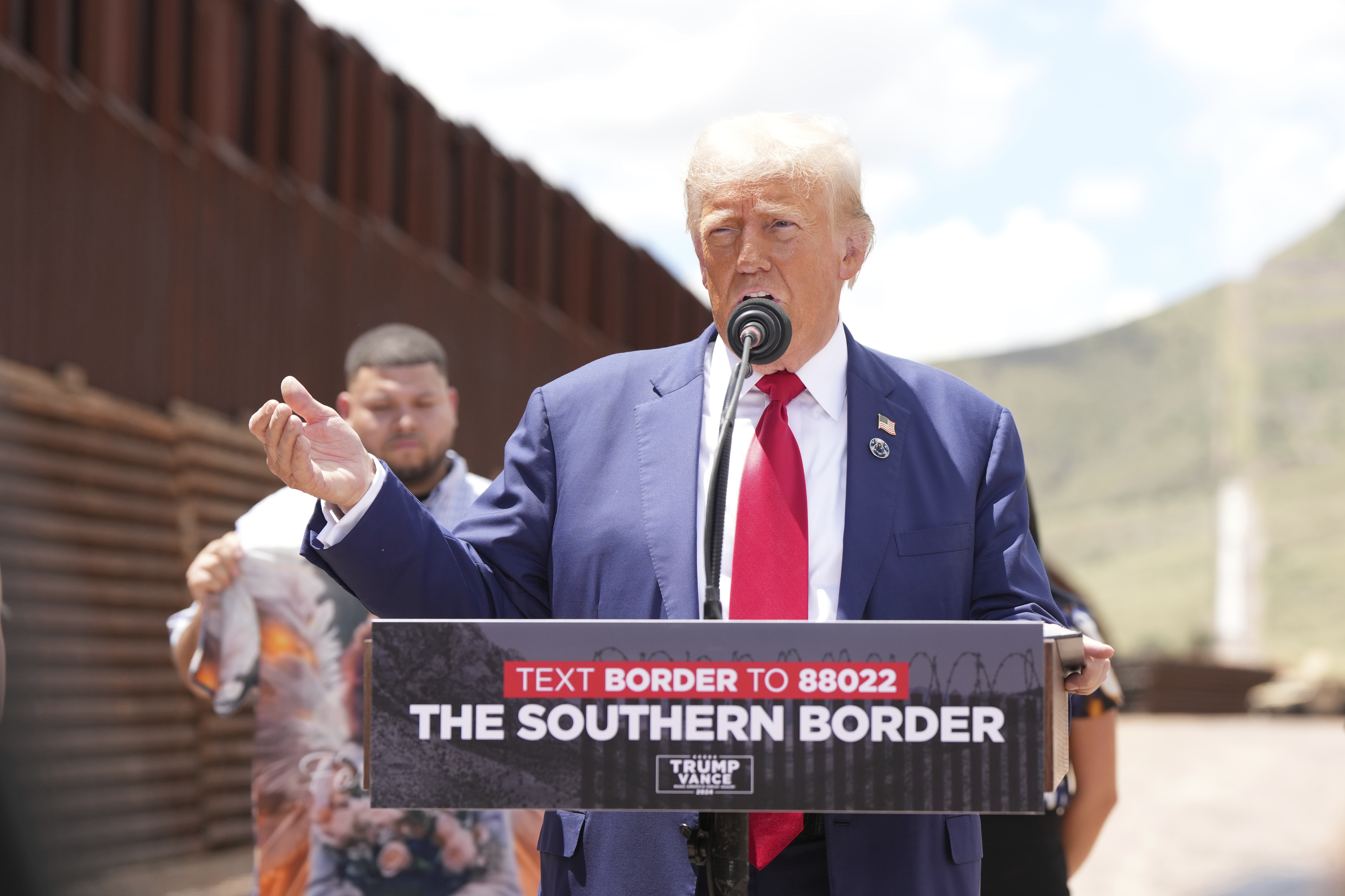 President-elect Donald Trump speaks during a campaign event in front of the US-Mexico border, Thursday, Aug. 22, 2024, in Sierra Vista, Arizona.<br /> (Rick Scuteri / AP Photo)